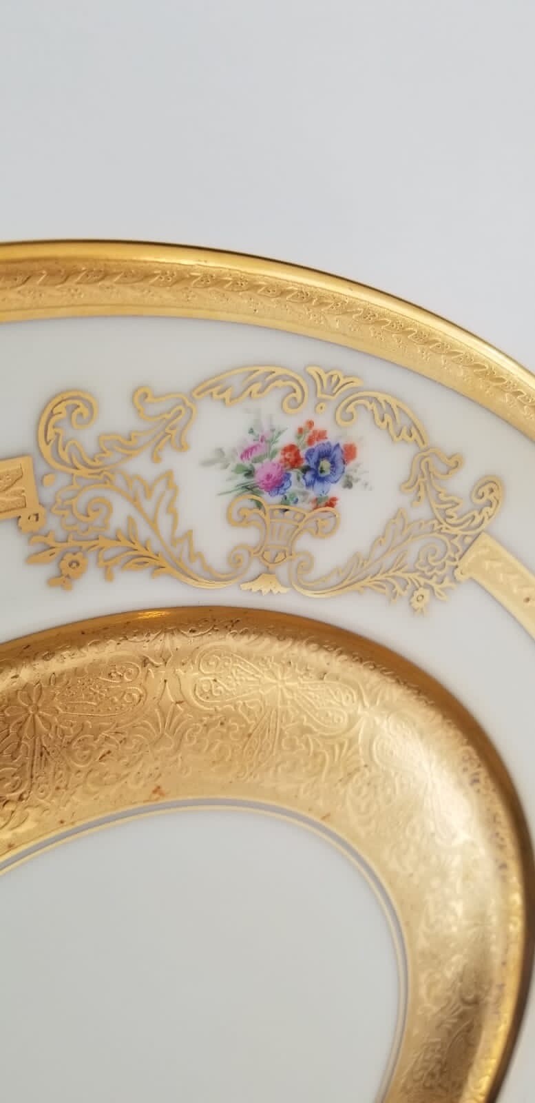 Set Of 12 Bohemian Gilt Porcelain Czeck Dinner Plates e/ Floral Design D 11”
