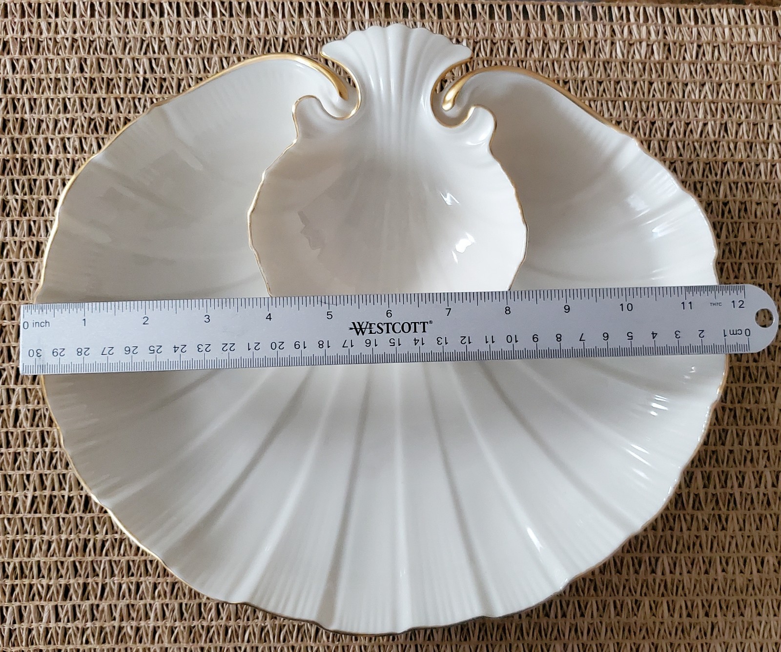 Vintage Lenox Aegean Double Shell Chip Dip Shrimp Serving Dish 24K Gold USA 12″