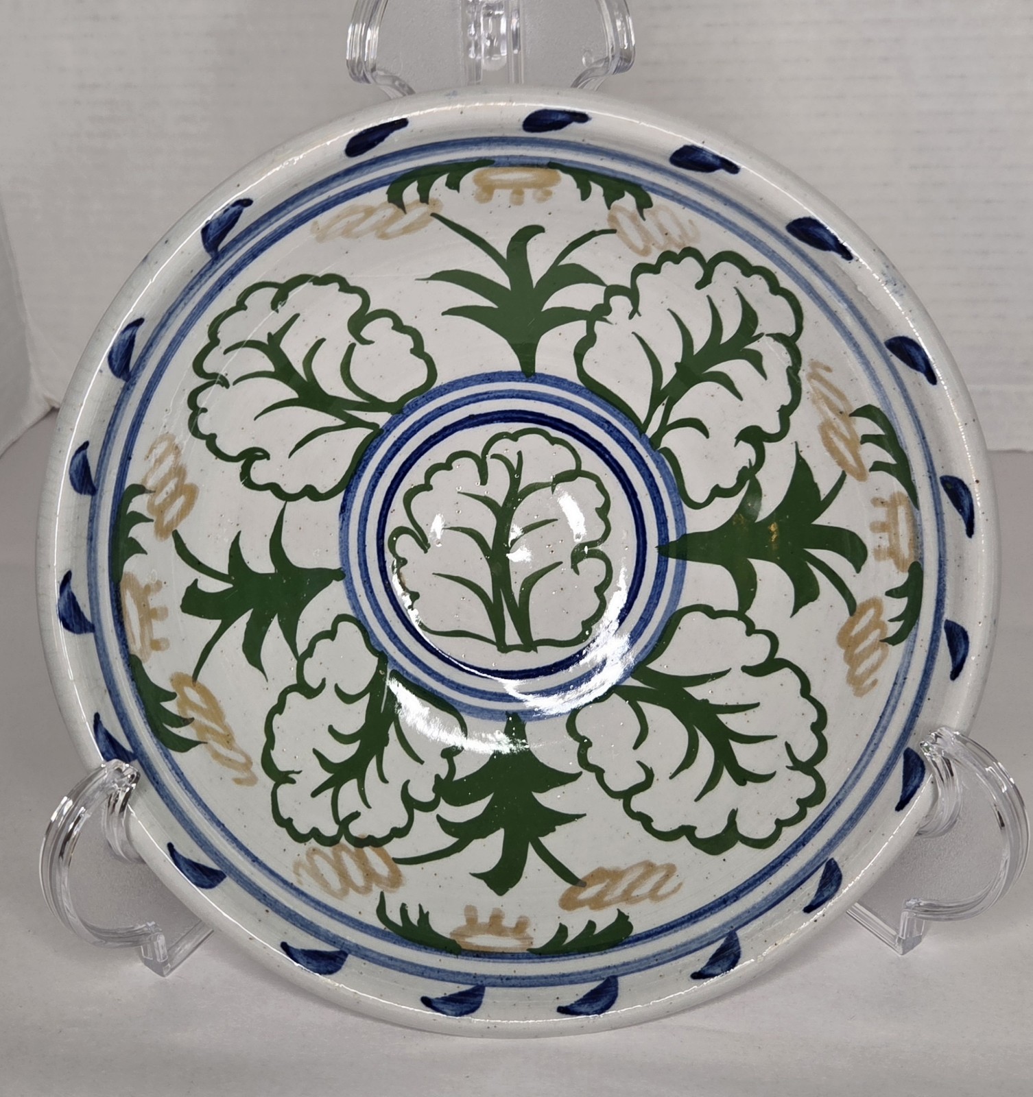 Jamestown Pottery Bowl Reproduction Green Blue USA 8.25″