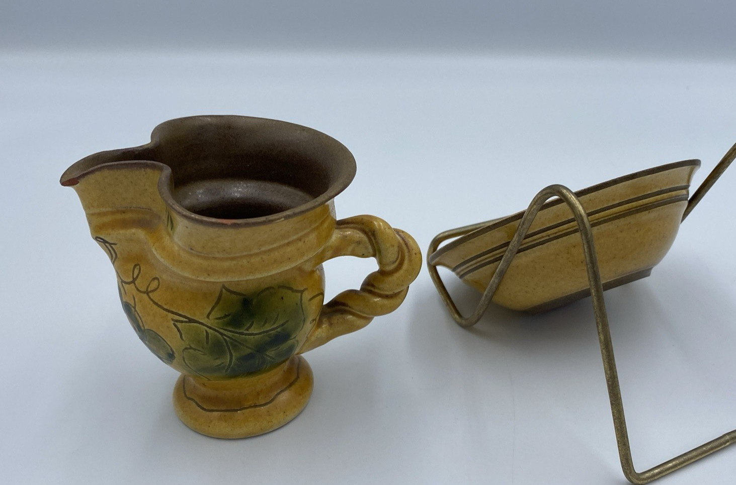 Pottery Creamer/Pitcher & Saucer, Made in SN Liechtenstein, Italian Style, Mini
