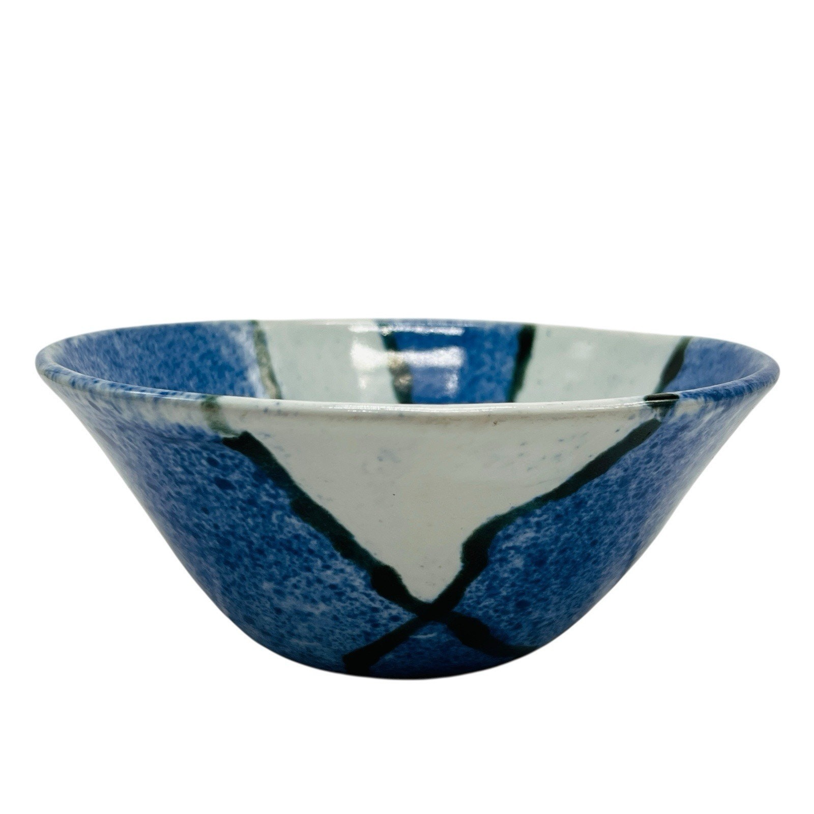 VTG Studio Art Pottery Bowl Grey Blue Speckled Geometric Abstract 7.5” Serving