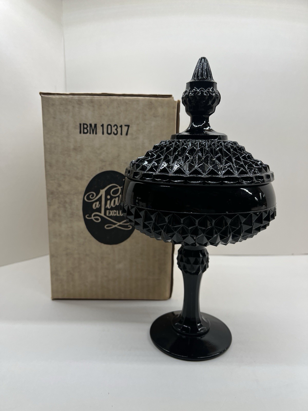 Tiara Exclusives Black Diamond Point Covered Candy Dish Compote W Box