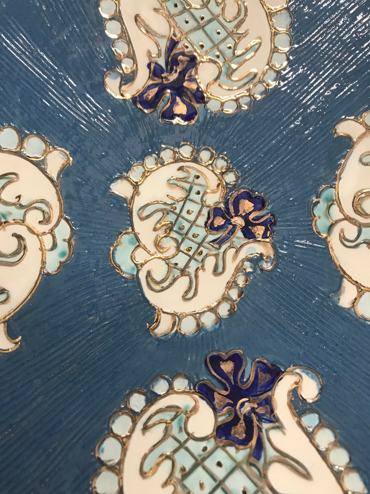 Deruta Bowl Italy Pottery Signed Numbered Blue Gold Leaf Chips On Edge 8”