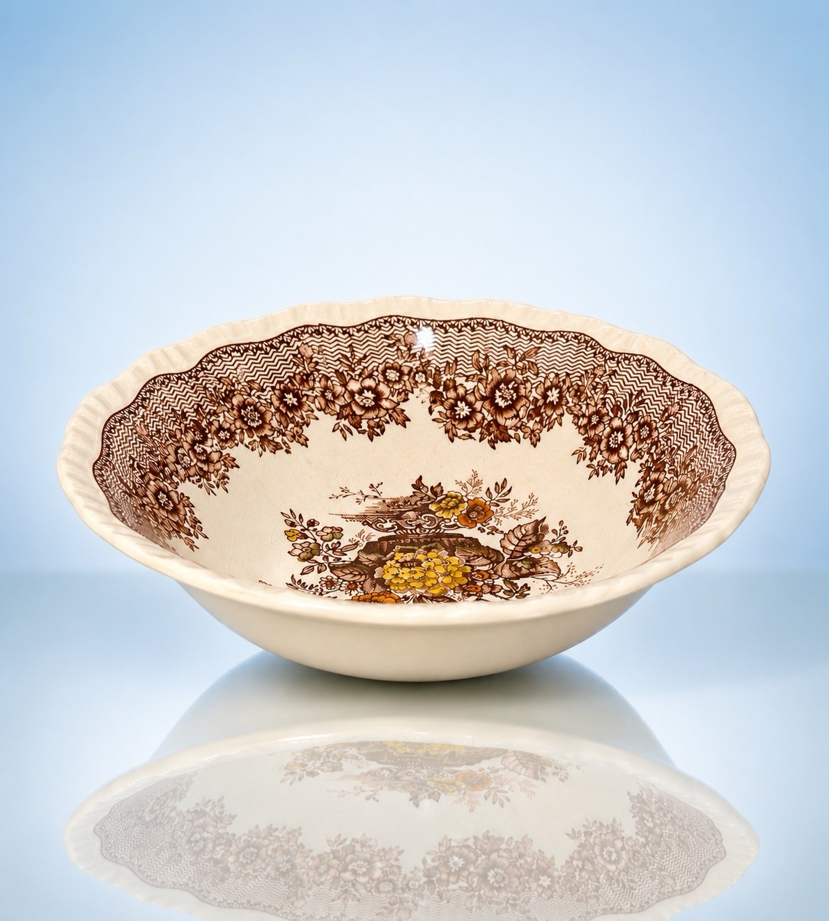 Mason’s England 1963 Cereal Bowl Ascot Brown Transferware Ironstone, 6.25×2”