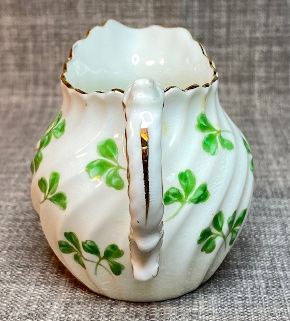 2 pc AYNSLEY England Cream & Sugar Set Bone China Green Clover Motif Gold Trim