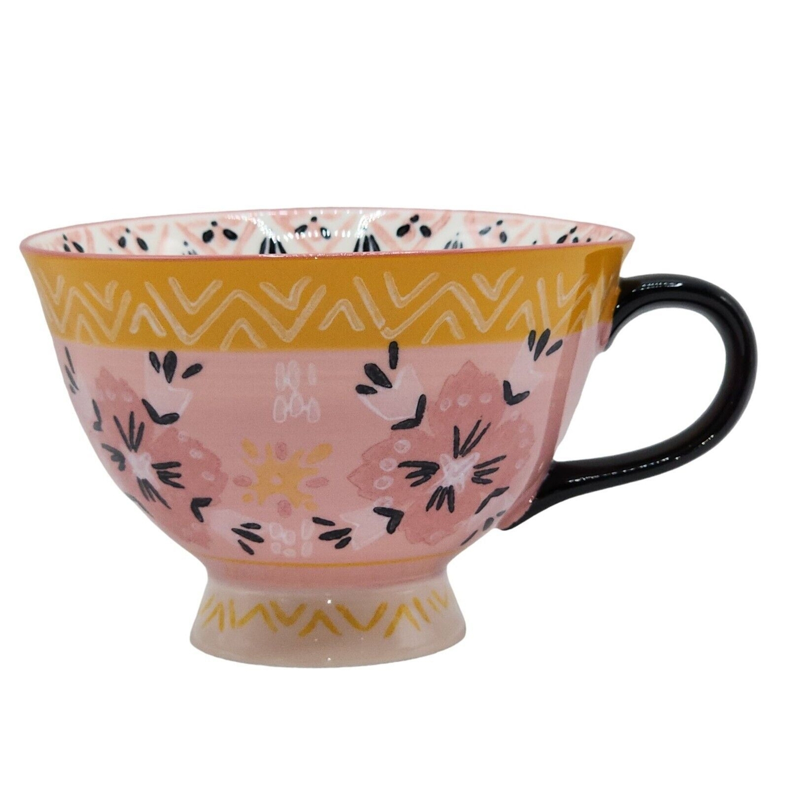 Bloom Pottery Set of 2 Pedestal Ceramic Tea Cups Coffee Mug Hand-Painted Floral