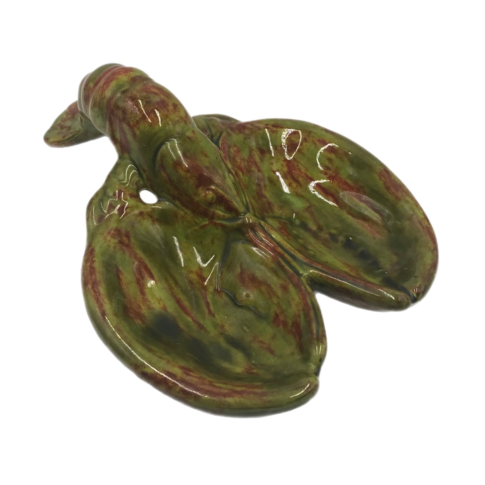 Art Pottery Lobster Divided Serving Dish Drip Glaze Signed BAS Decorative