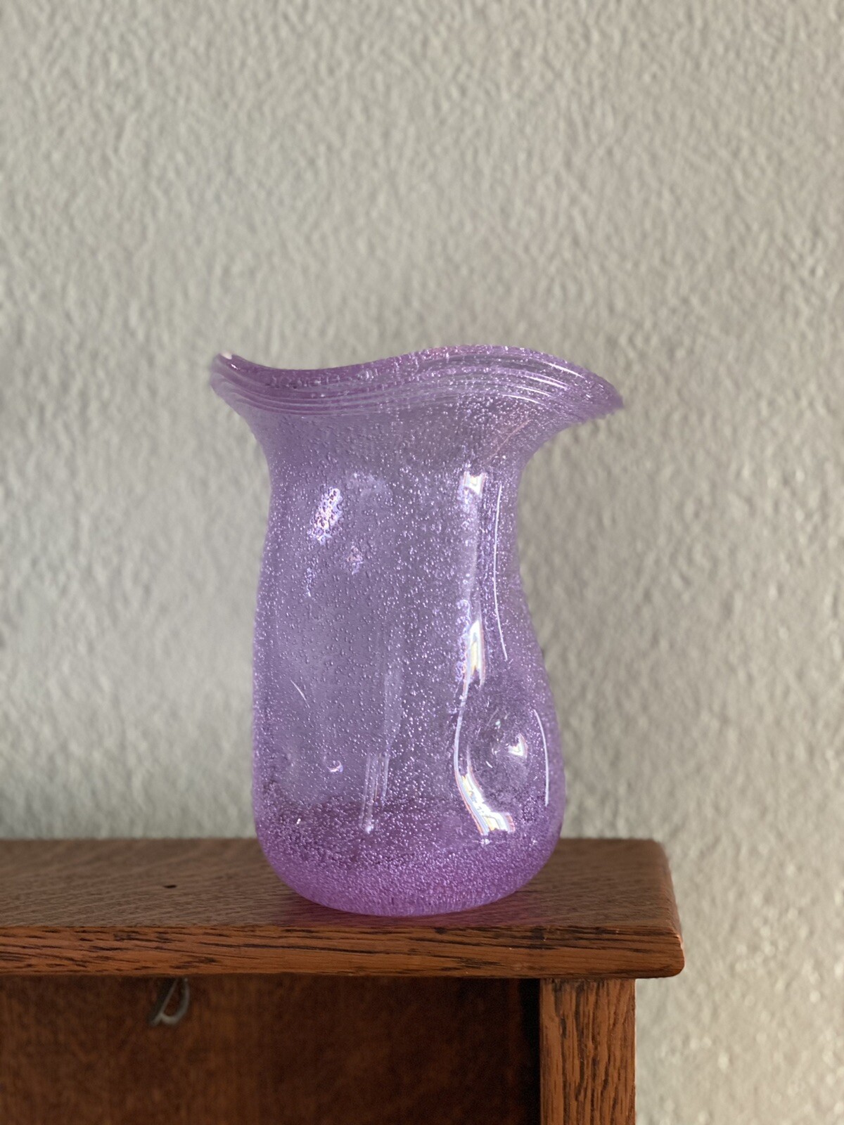 Hand Blown 6” Alexandrite Bubble Glass Vase Pinched Sides Flared Threaded Rim