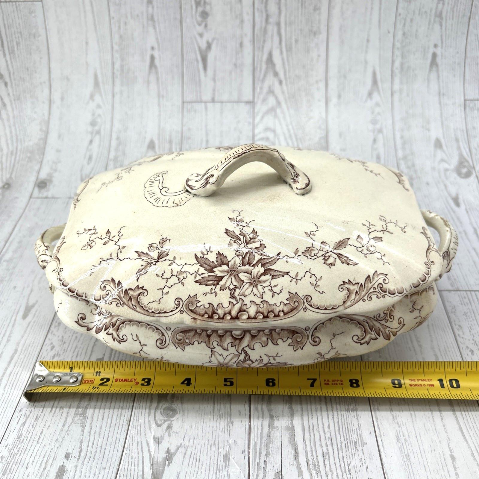 Antique 1800’s Brown Transferware Lidded Vegetable Dish Harvard H&CoC England