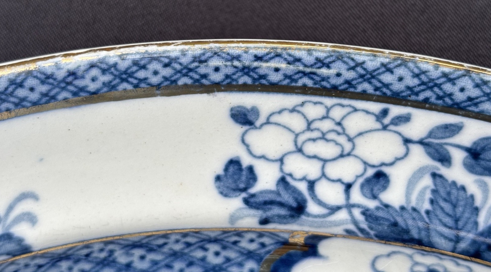 Rare F. Winkle & Co. Ltd England Blue Old Nankin 12″ Oval Platter Gold Trim VGUC