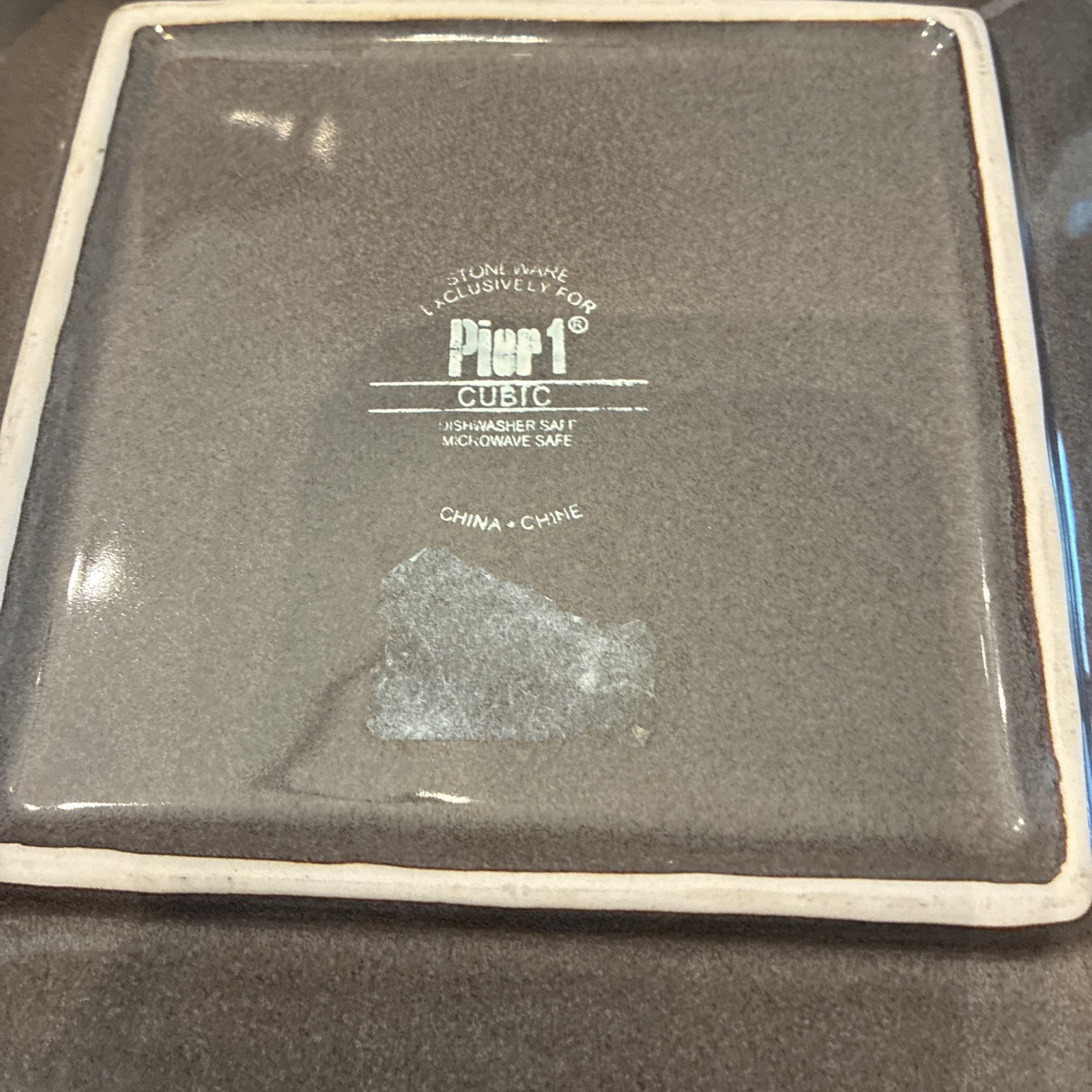 4-Pier 1 Dark Gray Cubic Incised Lines Square Salad/Dessert Plates 8”x8”