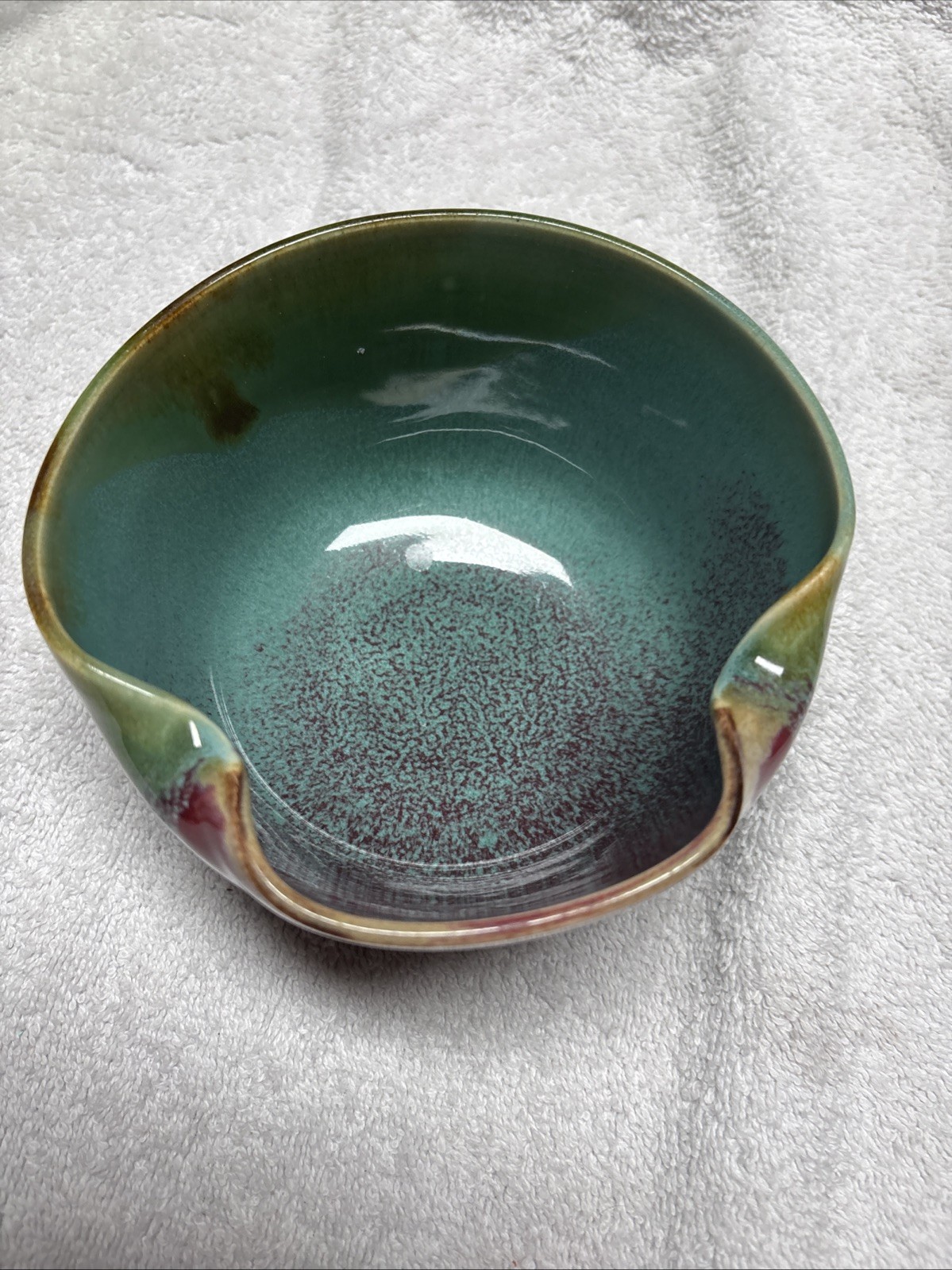 Pottery Bowl With Pinched Sides Grea Color Signed P Jones 6” Across