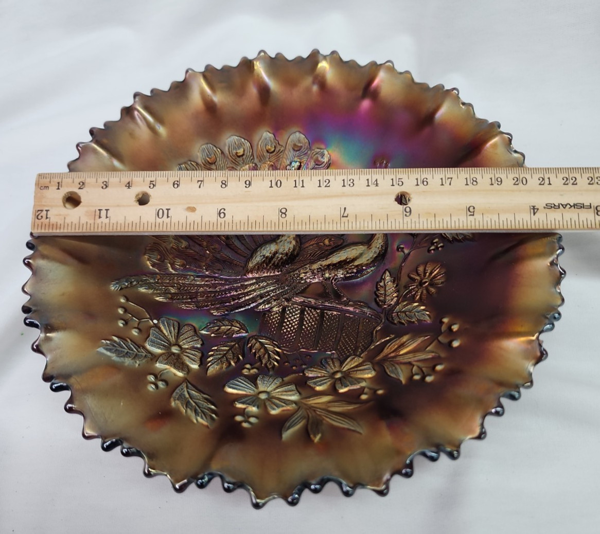 Vintage Northwood Carnival Glass Peacock And Goofus Glass Bowls