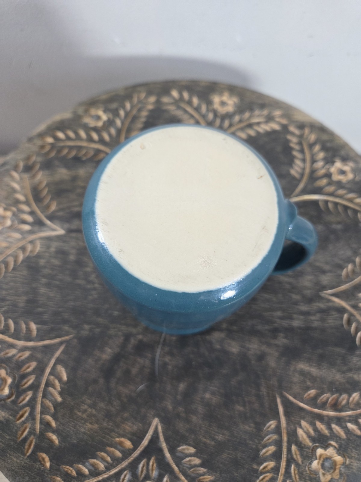Covered Bridge Onion River Pottery Green Blue Coffee Cup Mug