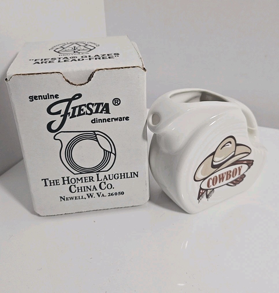 Fiesta White Cowboy Mini Disk Pitcher Creamer First Quality New Never Used