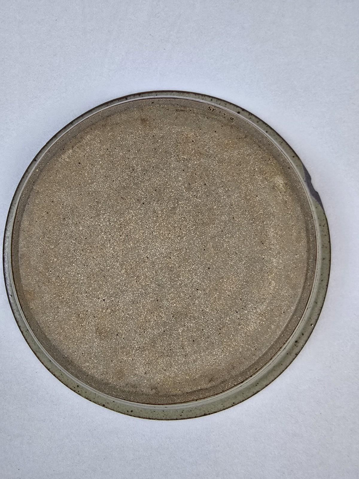 Vintage Karl Stelzer Pottery 9 In Pie Serving Plate Light Tan With Blue