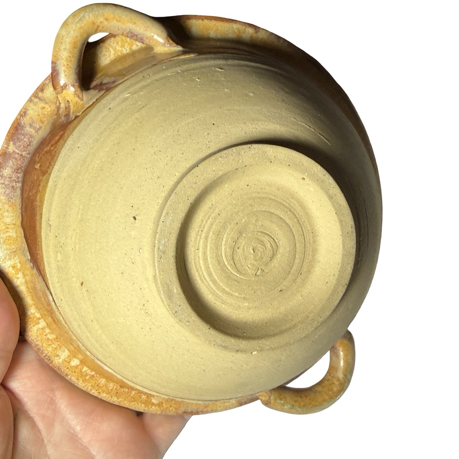 Handmade Earthenware Bowl Art Pottery Ceramic 6 1/2″ USA Handles Thin Floral