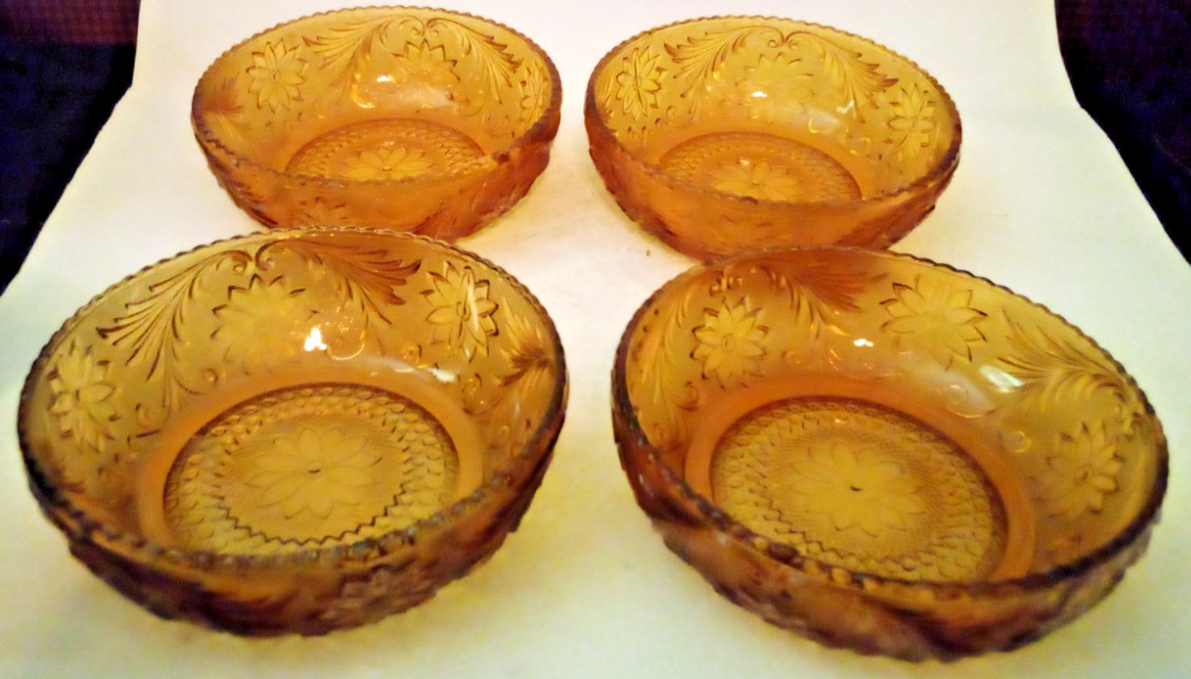 VTG TIARA INDIANA GLASS AMBER SANDWICH NAPPY CEREAL/SOUP BOWLS 6.5″ Ad
