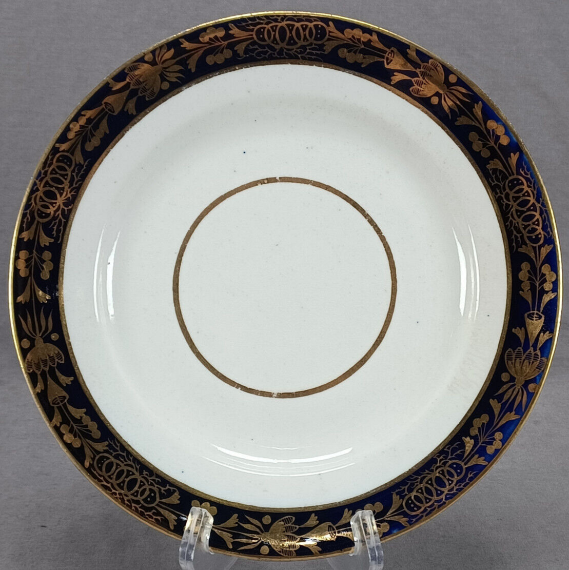 Chamberlain Worcester Gold Floral & Cobalt Border 9 1/8 Inch Plate C1800-1820 A