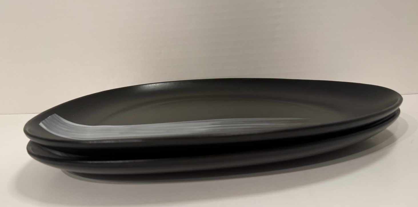 Dinner Plates White/Gray Brushstroke Asymmetrical 8-3/4”x 11-1/4” Platter (2)