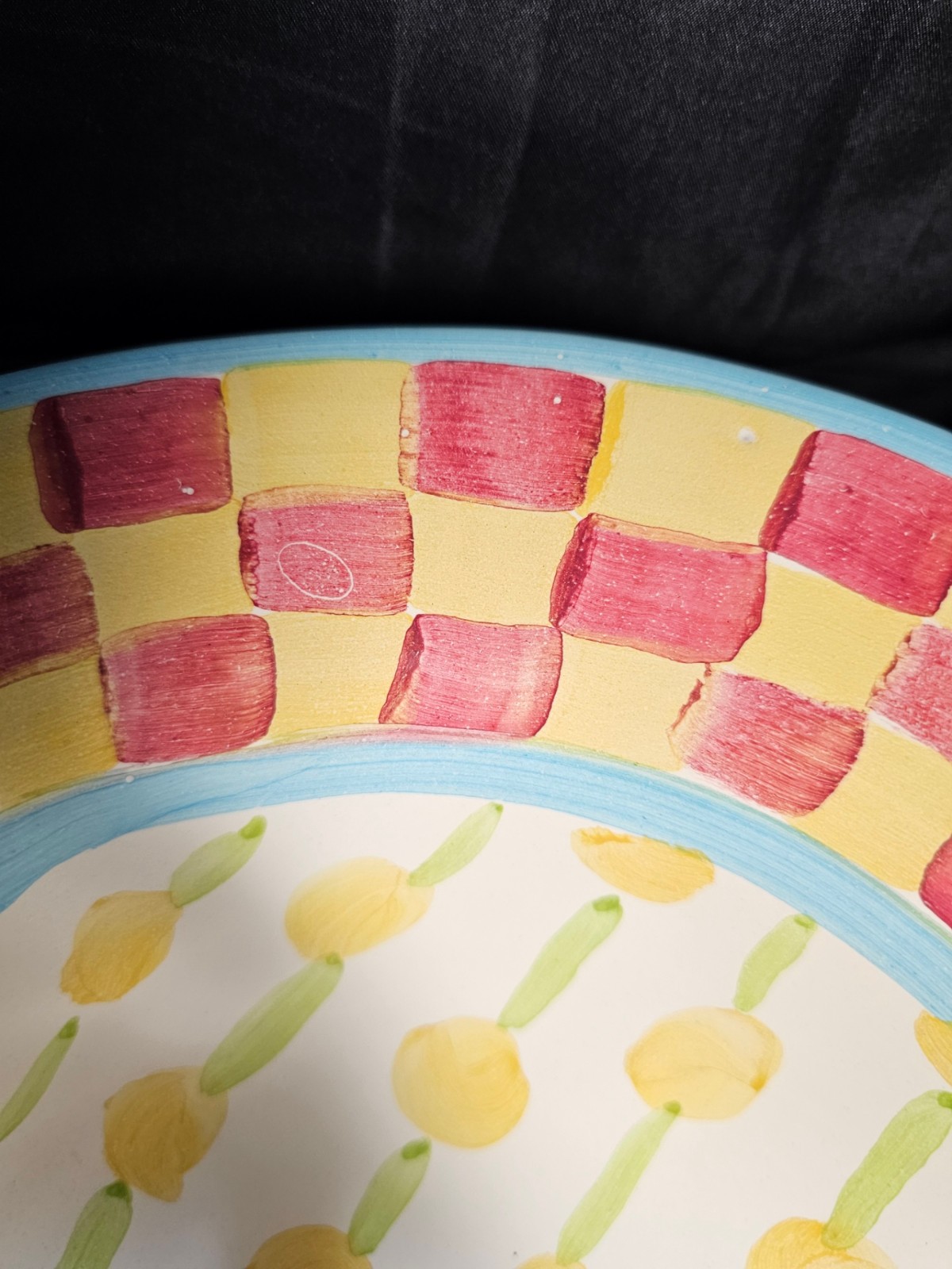 Vintage MacKenzie-Childs Checker Board Design Large Serving Bowl Collectible