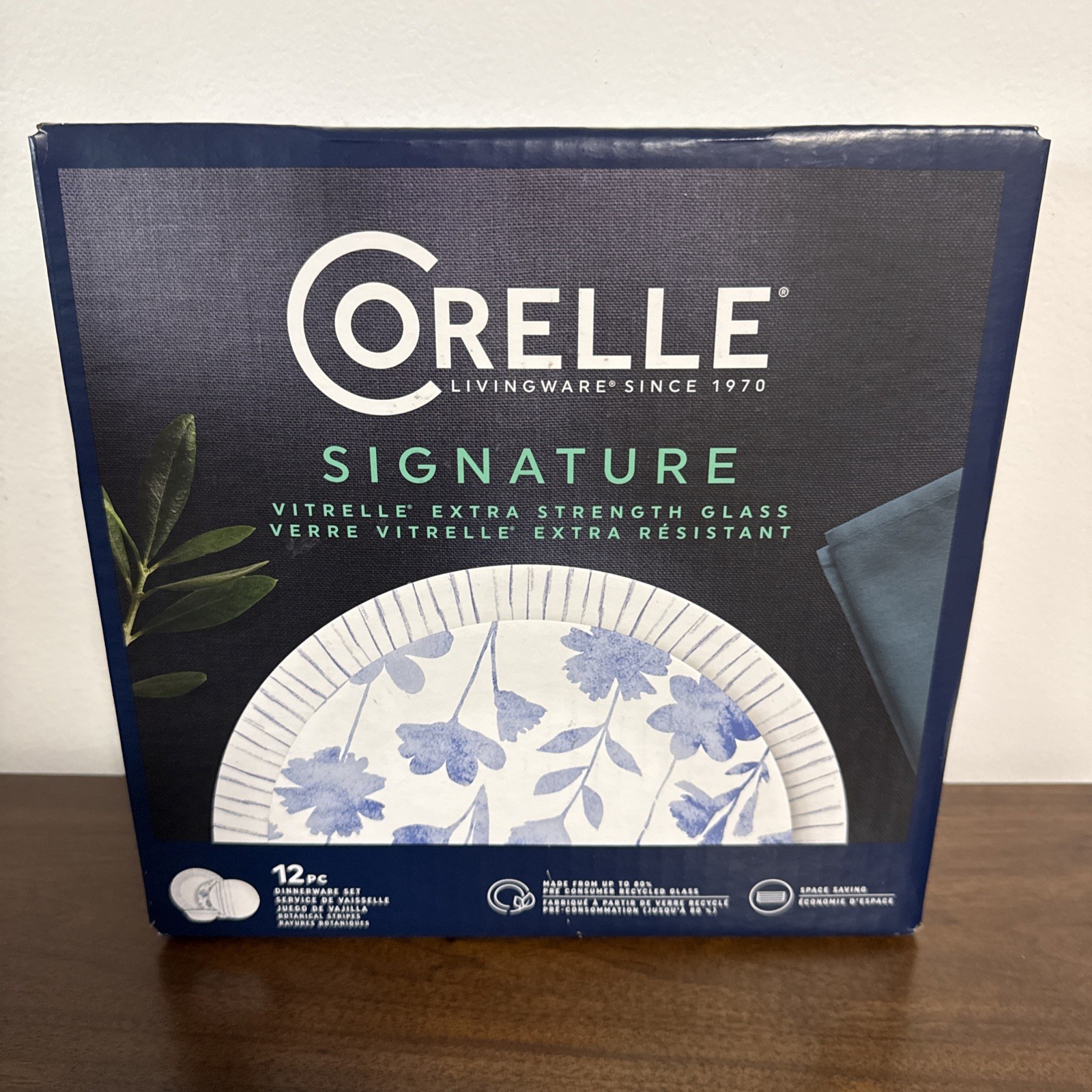 Corelle Livingware Since 1970 Botanical Stripes 12-pc. Dinnerware Set Blue