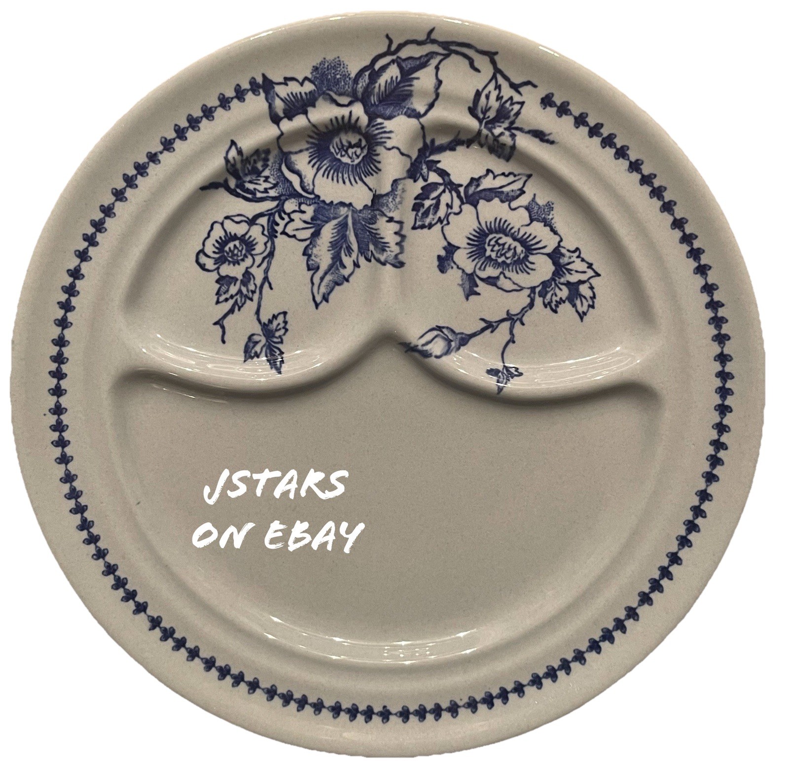 1948 BUFFALO CHINA BLUE LUNE WILD ROSE RESTAURANT WARE PORCELAIN GRILL PLATE