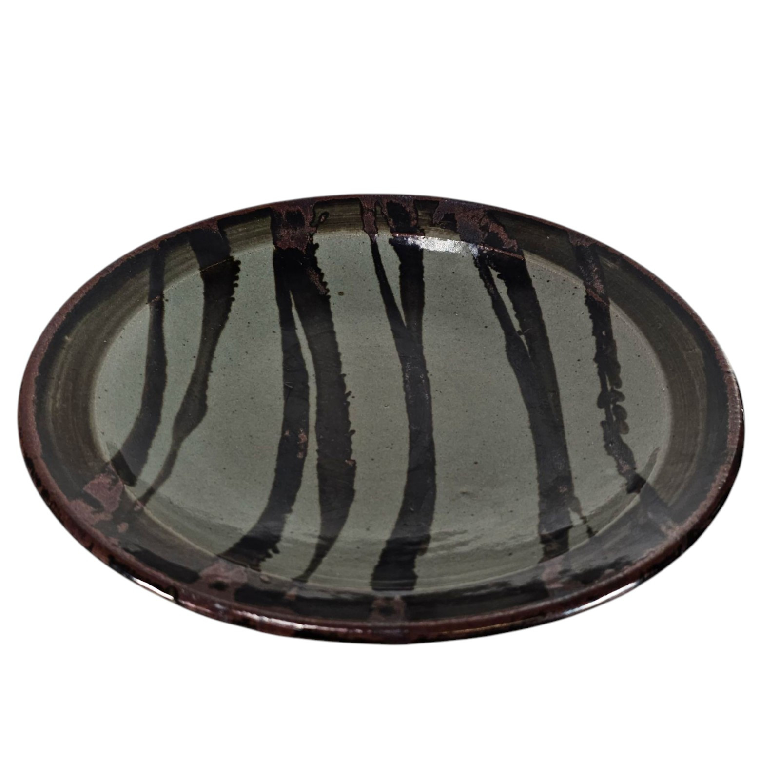 Vintage Studio Art Pottery Centerpiece Bowl 13” Organic Stripes Brown Taupe