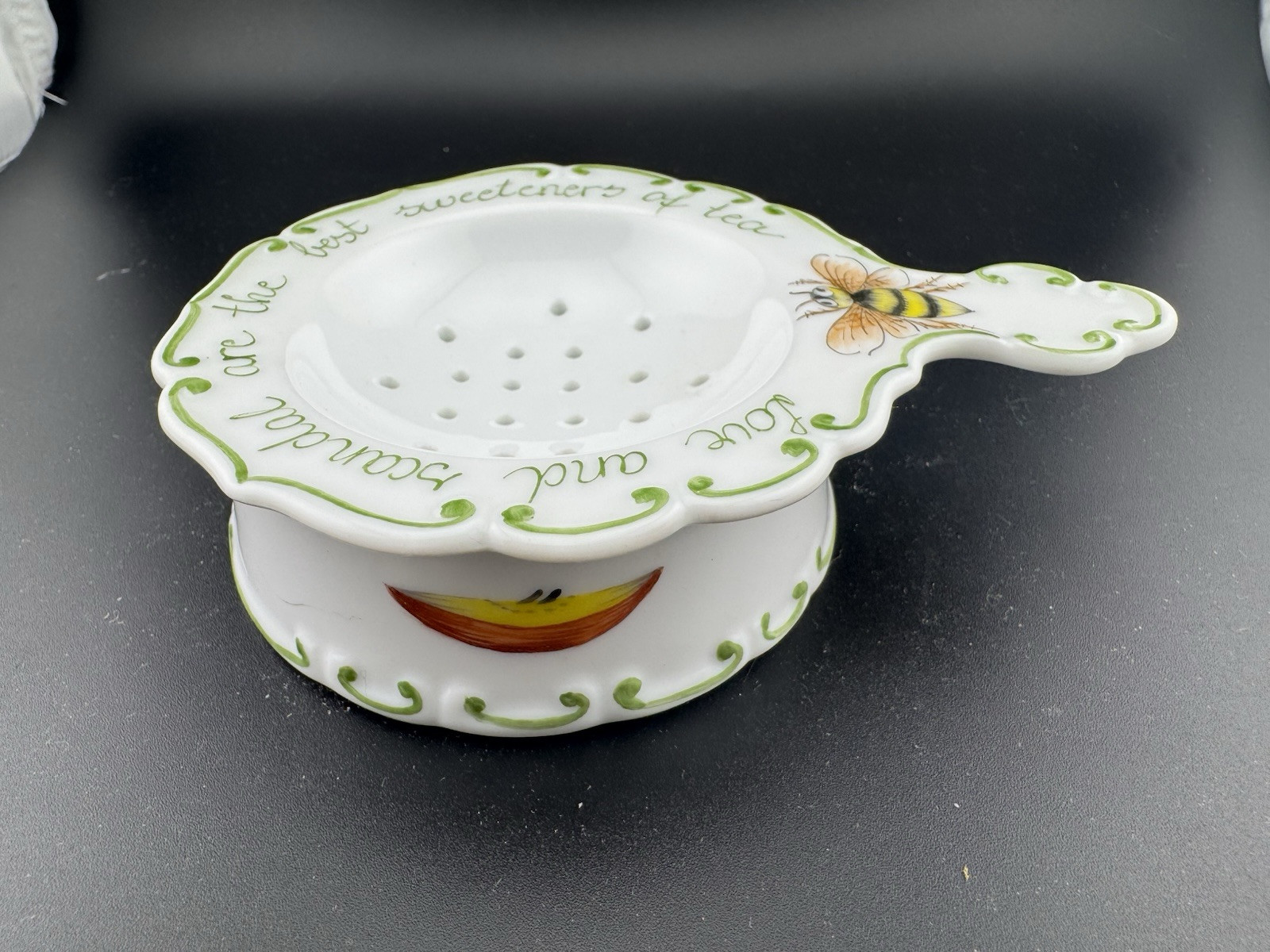 Thun Czech Porcelain Basket Weave Tea Set Hand Painted Bees Flowers And Fruit