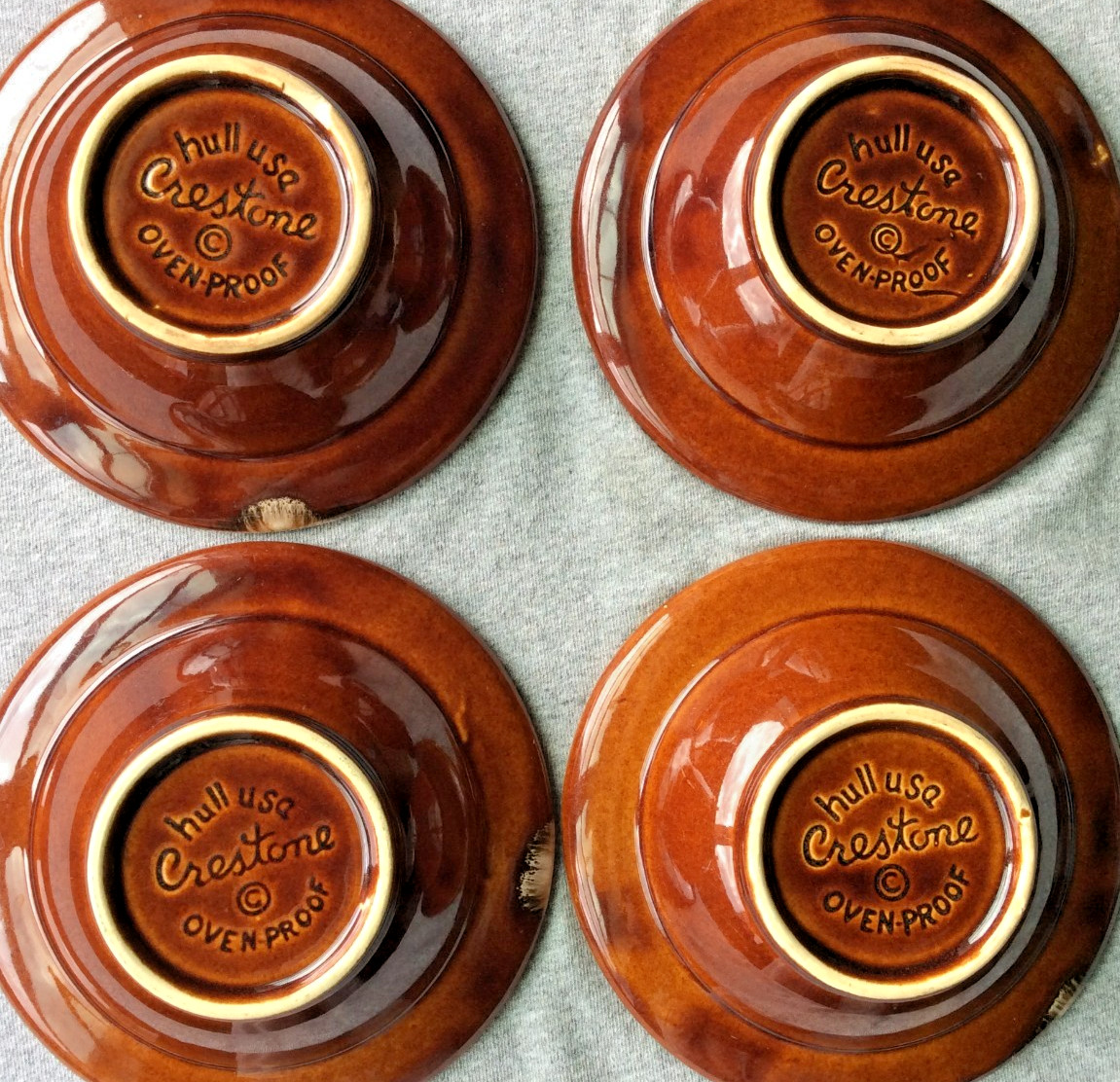 Vintage Hull Pottery Brown Drip Glaze Set of 4 Small Bowls Oven Proof USA