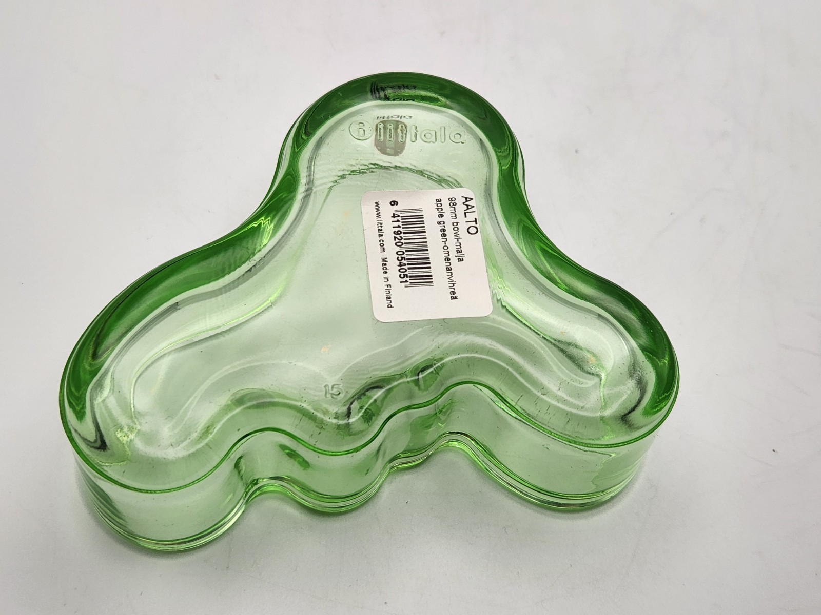 IITTALA Alvar Aalto Apple Green Glass 98mm Dish Bowl Asymmetrical Sticker