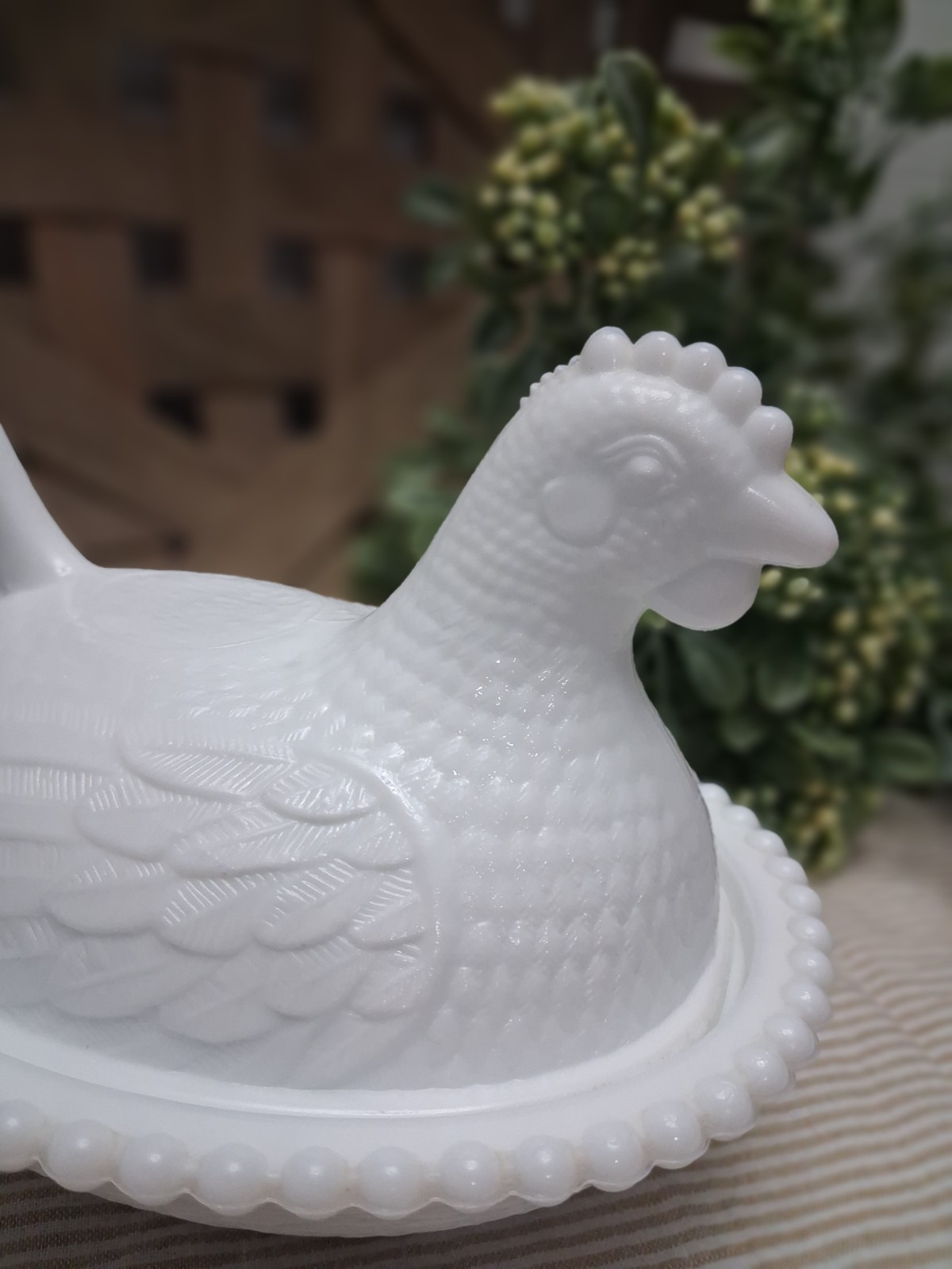 Vintage Indiana White Milk Glass Chicken Hen On Nest Covered Bowl Candy Dish 7″