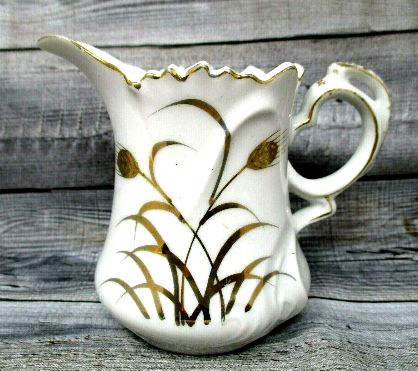 Lefton China Creamer Pitcher Small 3.5in Golden Wheat Farmhouse Country *crack