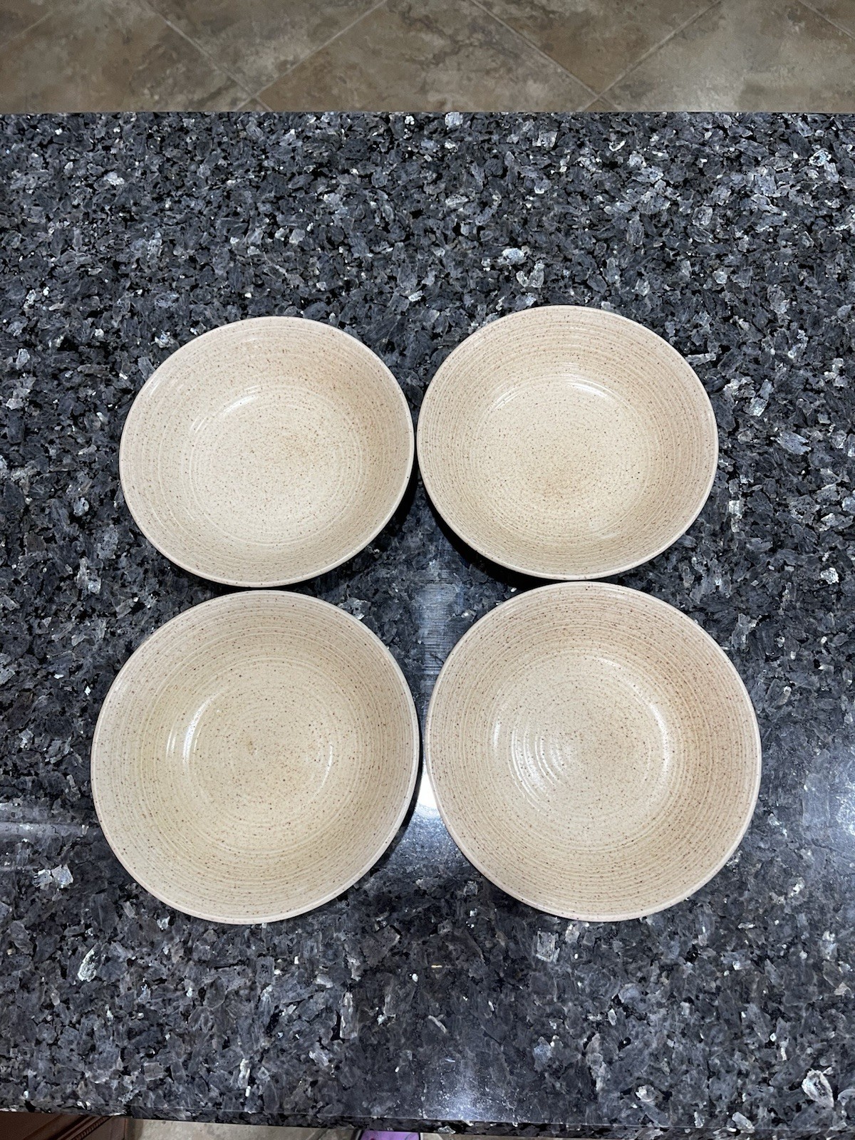 Set Of 4 Homespun Churchill Stonecast Range Cream Speckled Bowls England 7.25”