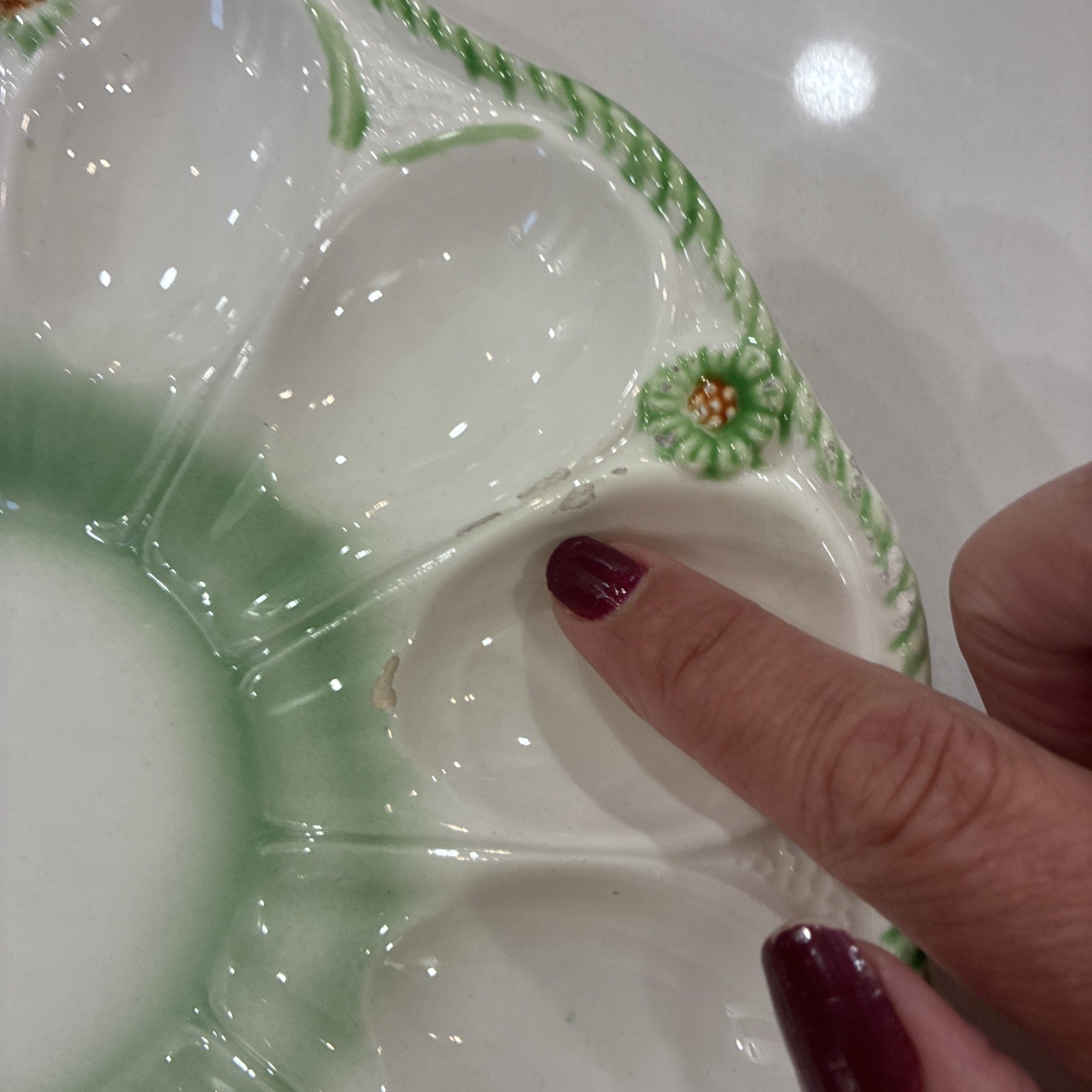 Vintage White/Green DEVILED EGG & Relish Platter Tray made in Japan, 9”
