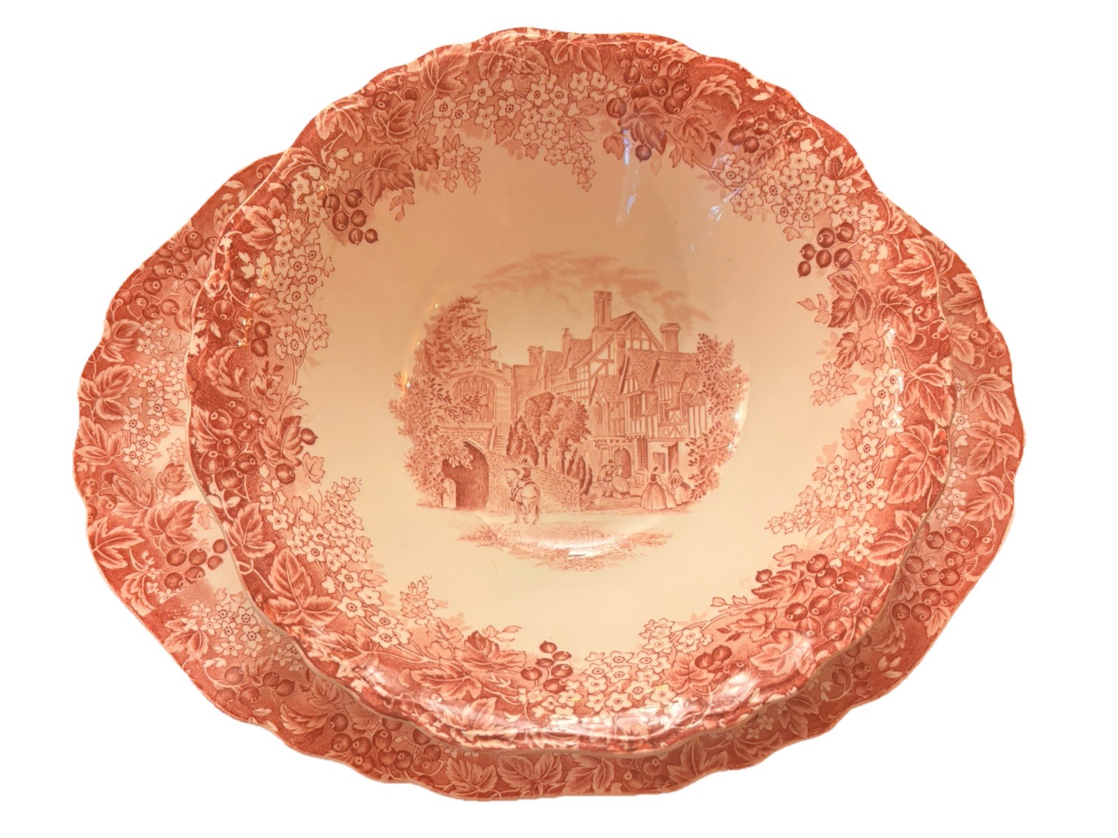 J&G Meakin “Romantic England” Red Transferware Vegetable Serving Platter