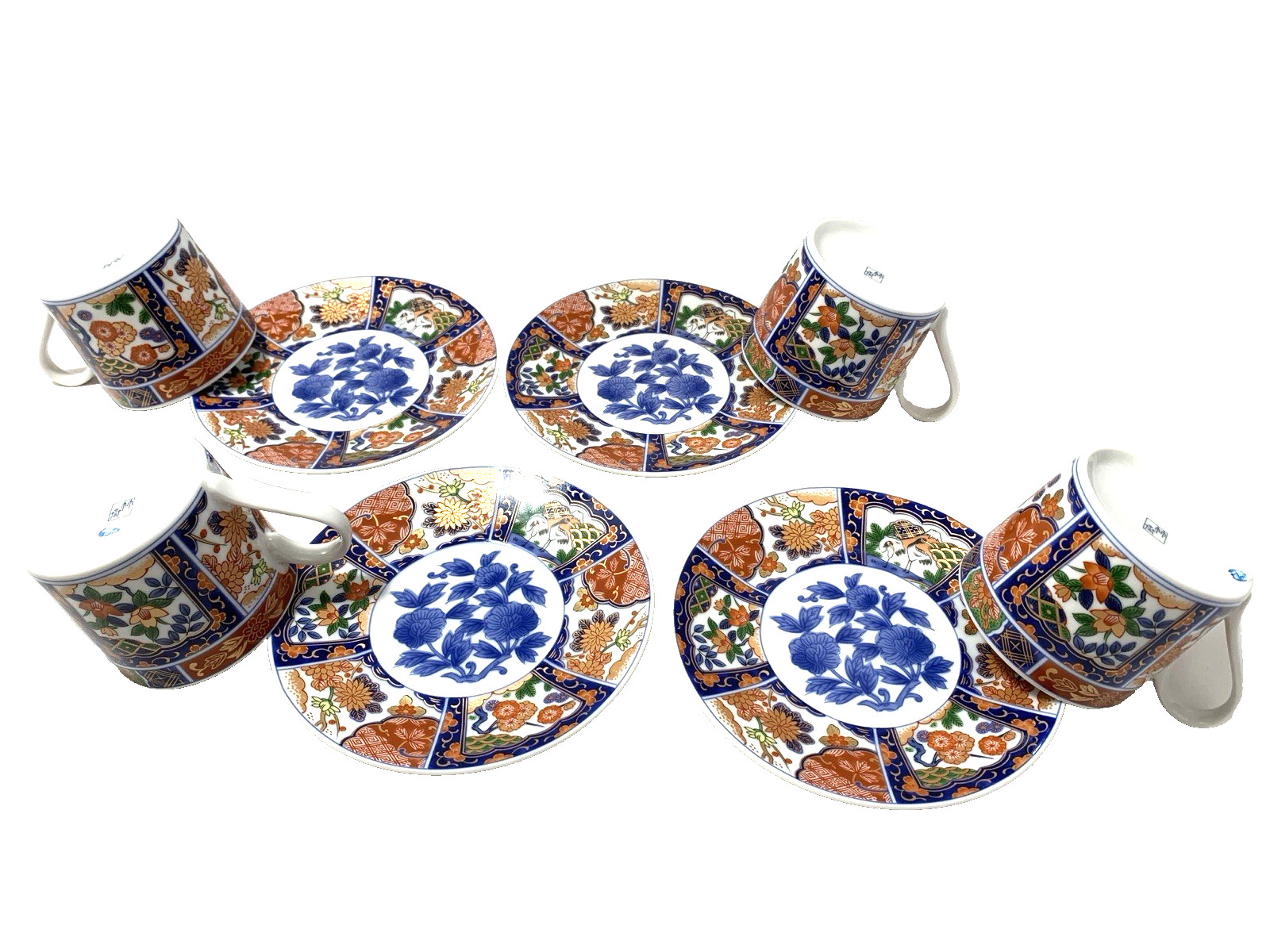 GUMPS KARAKUSA IMARI SET 4 COFFEE TEA CUP&SAUCER 2 SETS AVAIL RED BLU GREN GILT