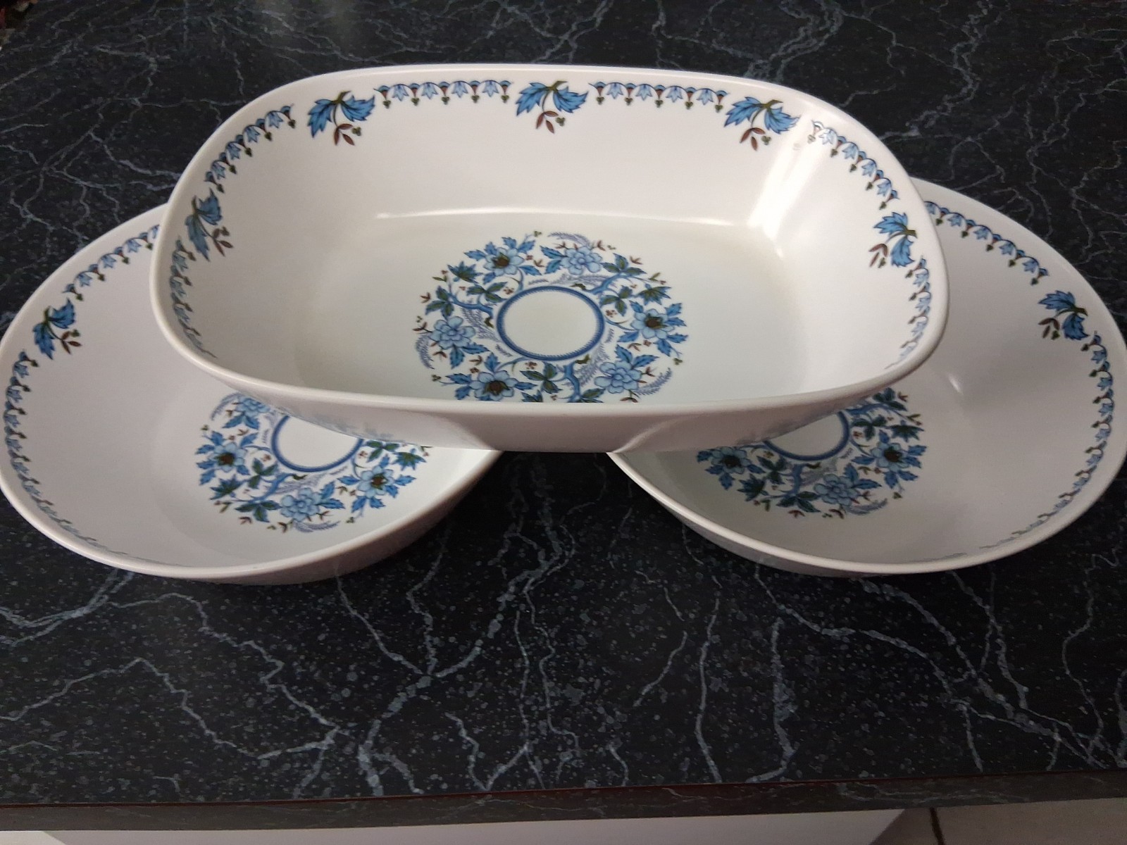 3 Noritake Blue Moon Serving Bowls Progression Japan #9022 ~2 Round ~ 1 Oval