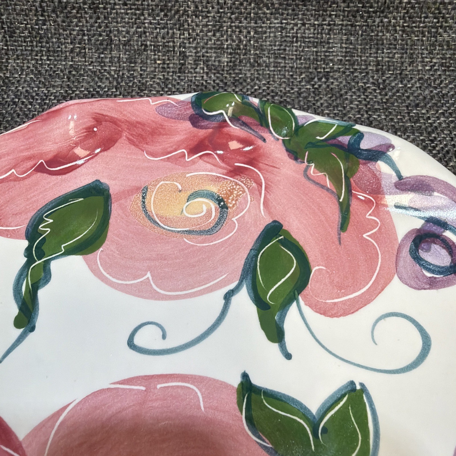Jan Pugh Signed Triumph Treasure Pottery Plate Hand-Painted Floral Ruffled Edge