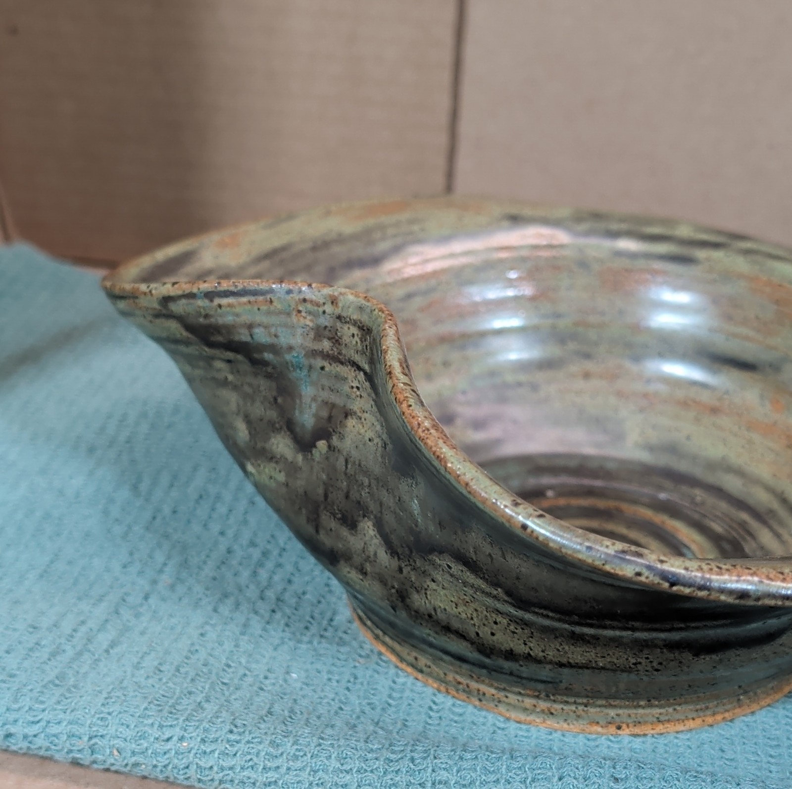 Signed C. Miller Studio Pottery Bowl – Hand Thrown Asymmetrical Scooped Rim