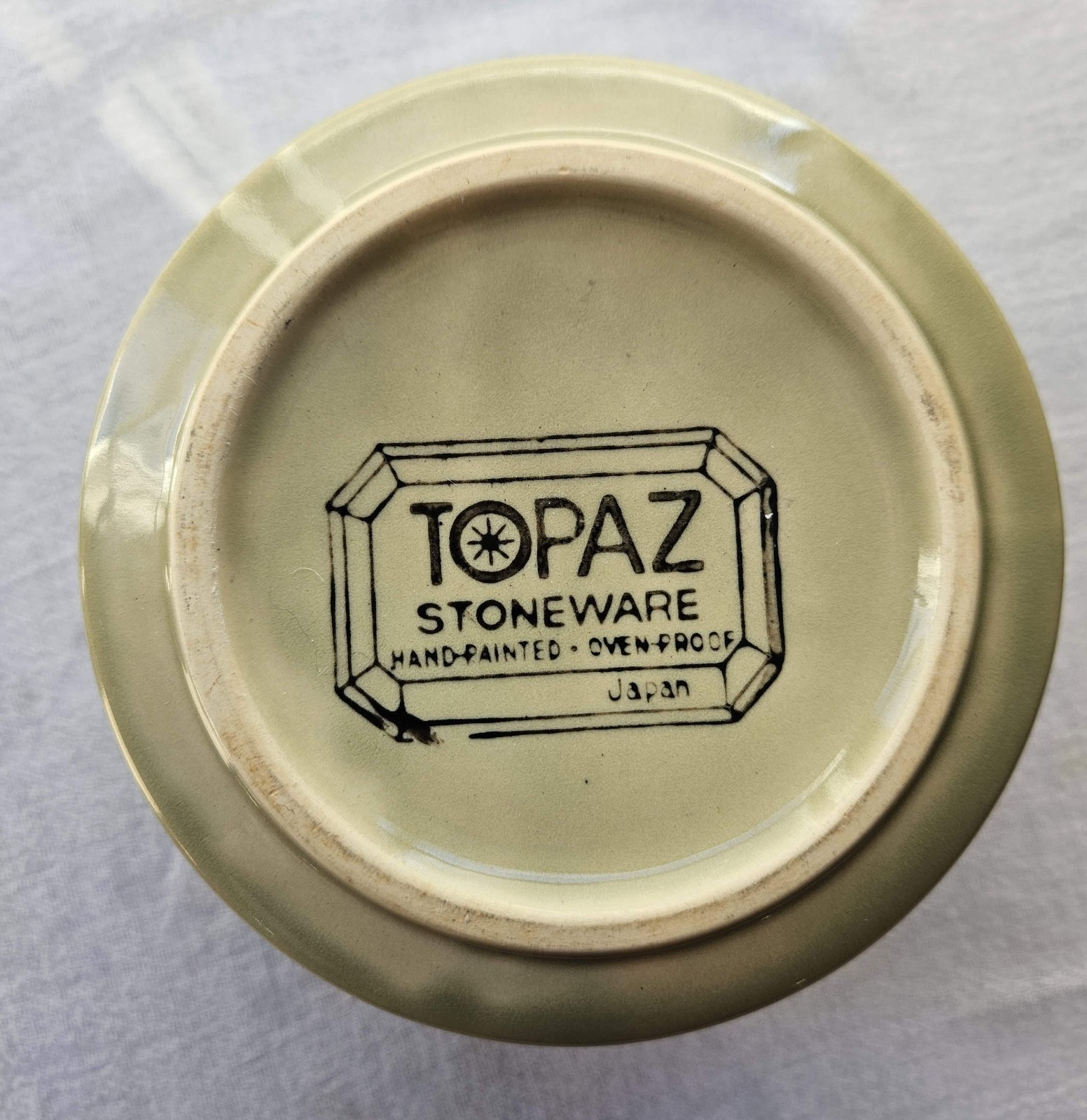 Topaz Stoneware Japan Vintage Olive Green Square Bowl Hand Painted Oven Proof