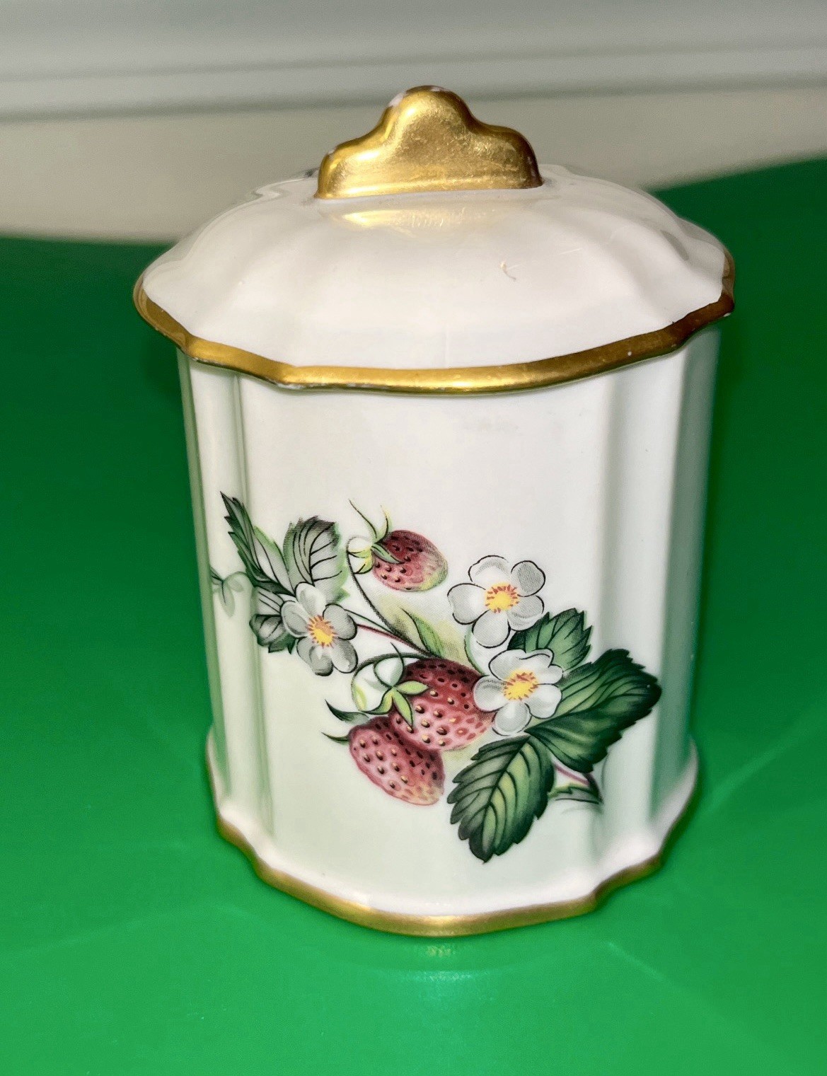 Antique Limoges France Hand Painted Porcelain Jelly Lidded Jar Gold Strawberry