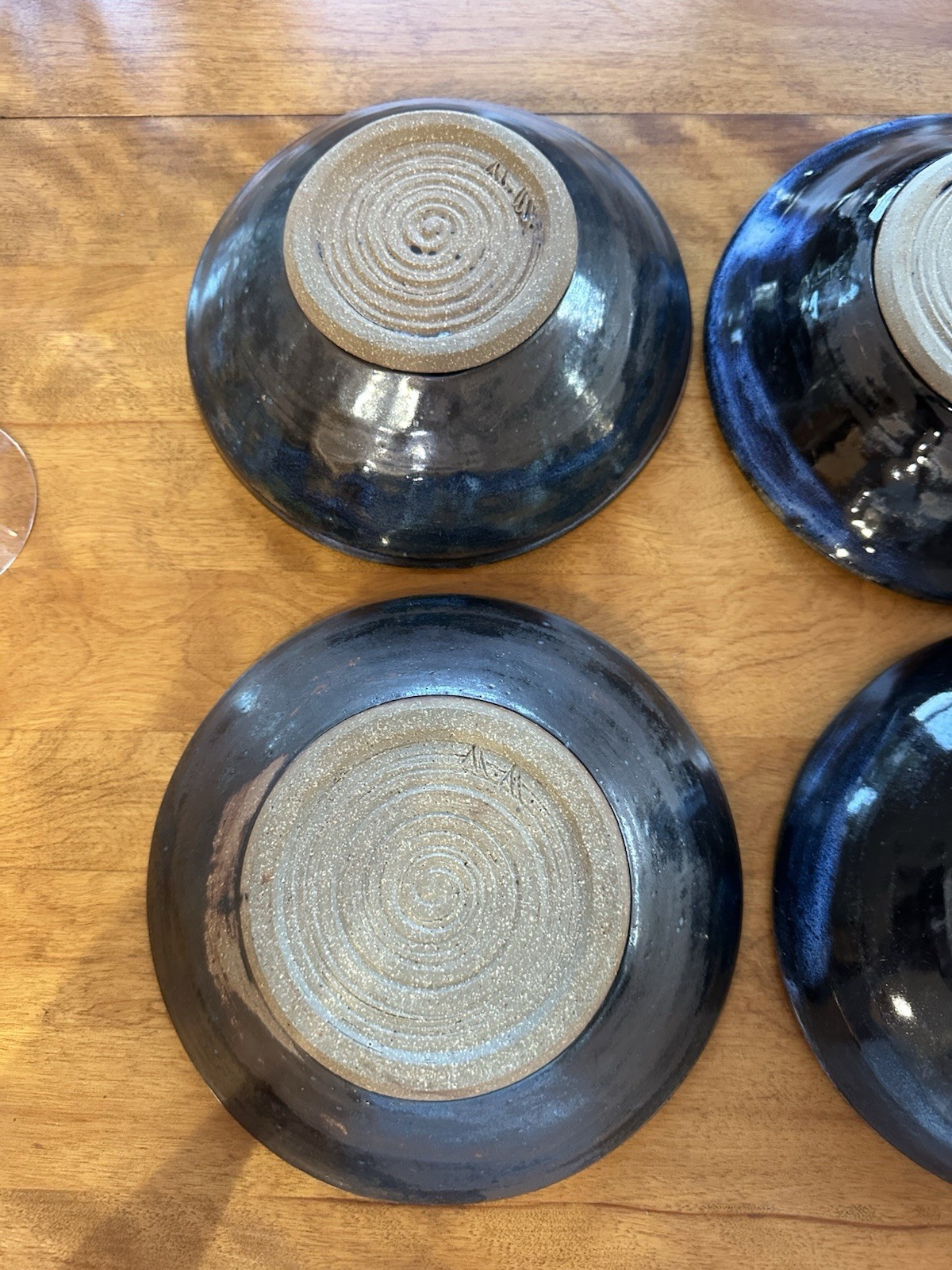 Set 6 Signed Hand Thrown Stoneware Blue Glaze Pottery Bowls 8” Approximately