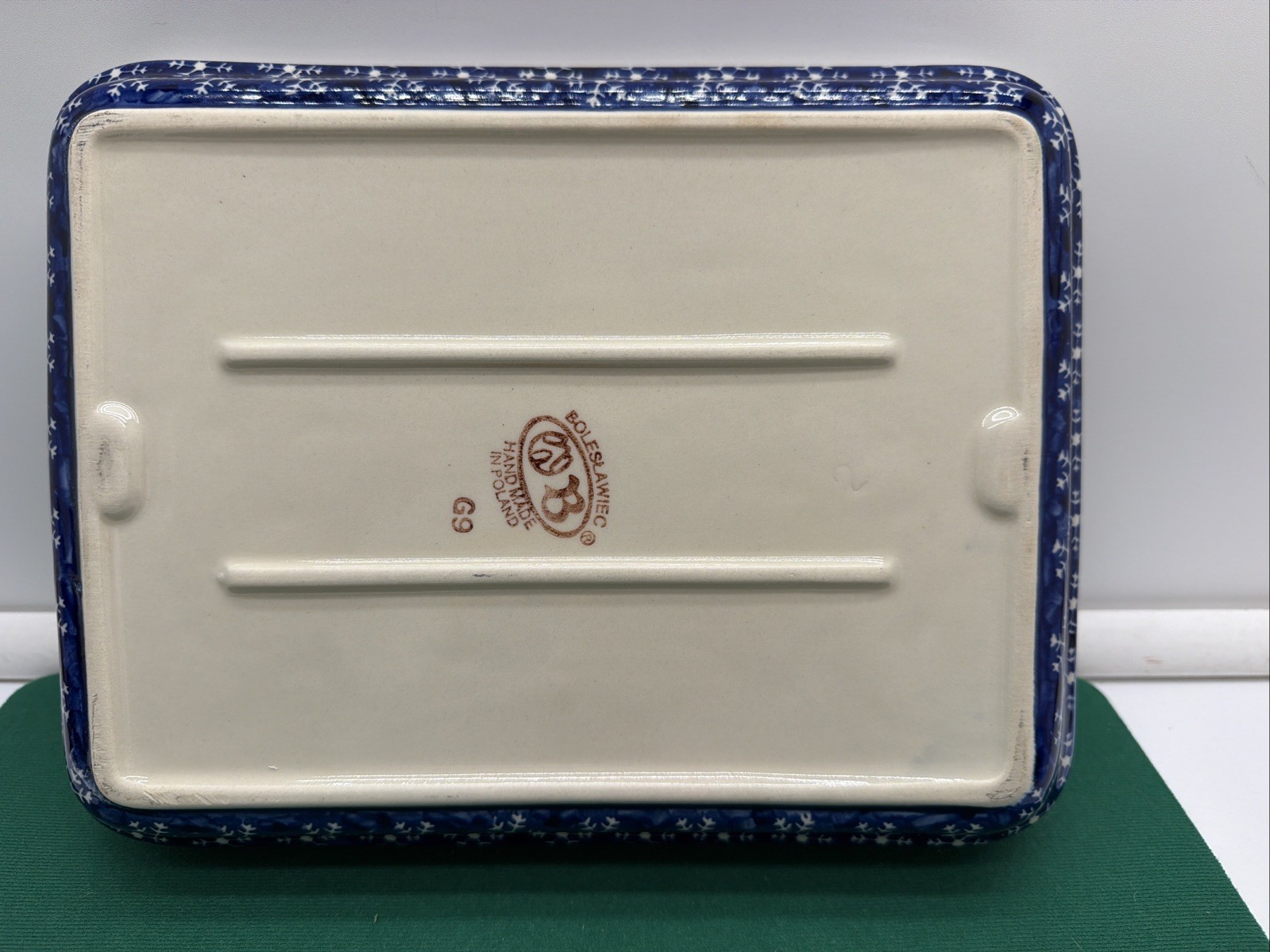 Vintage Polish Pottery Boleslawiec Blue Snowflake Rectangular Stoneware Dish