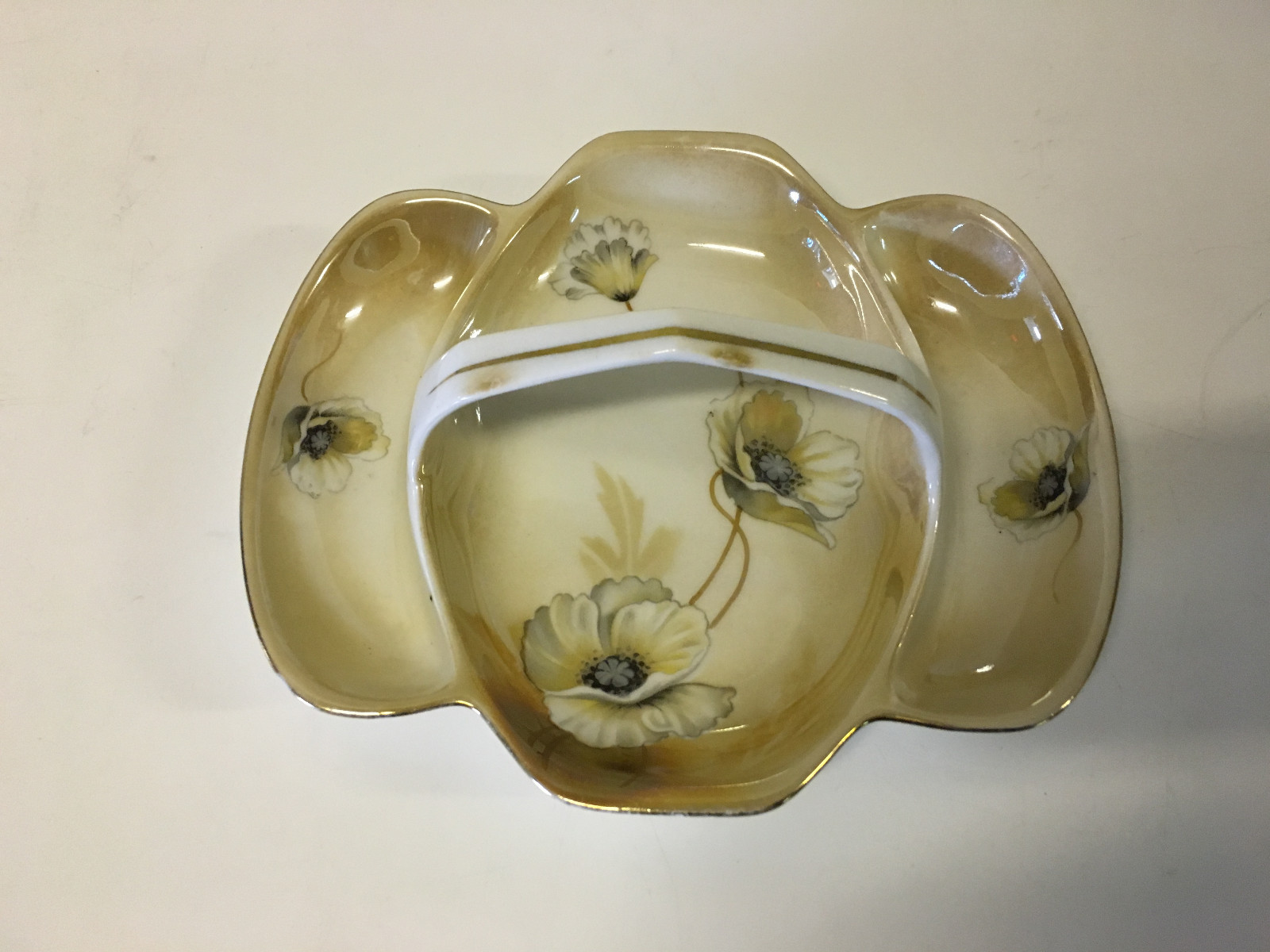 Antique Art Deco Reinhold Schlegelmilch German Porcelain Handled Dish w/ Flowers