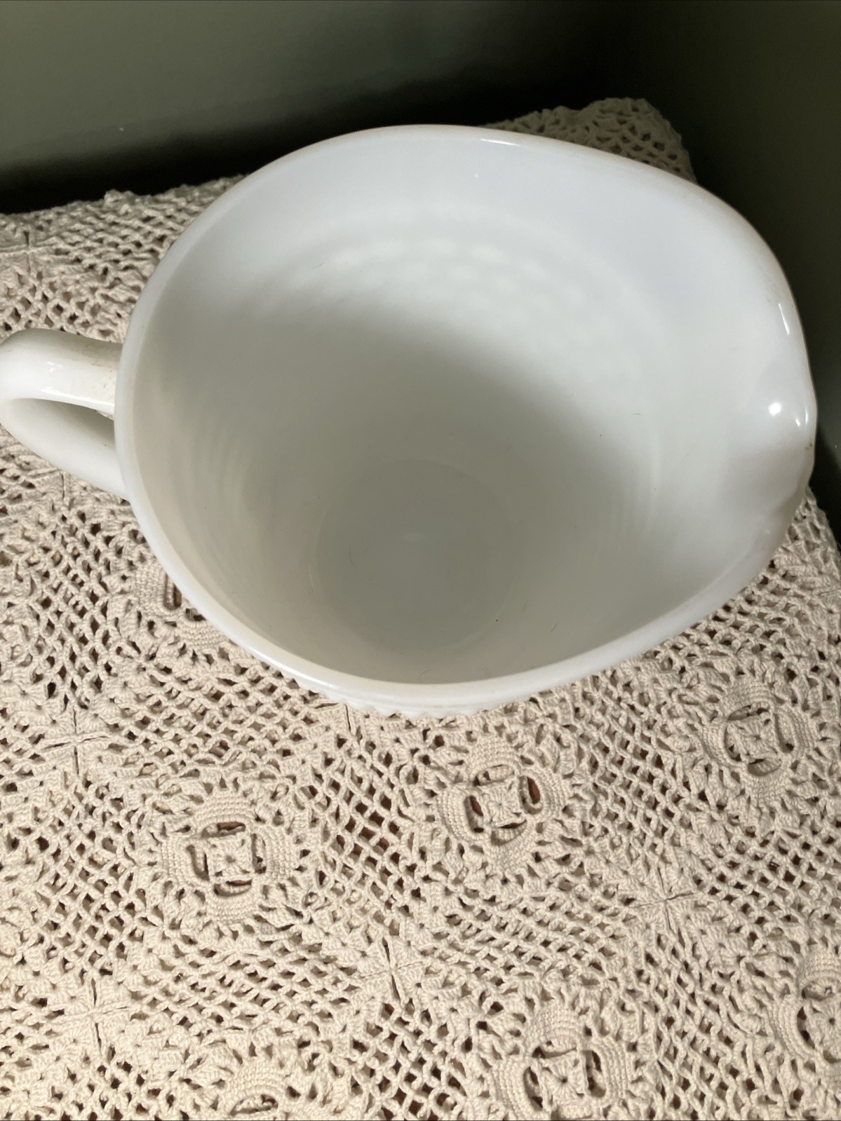 Vintage Hobnail Pitcher White Milk Glass 8” Anchor Hocking Ice Tea Lemonade