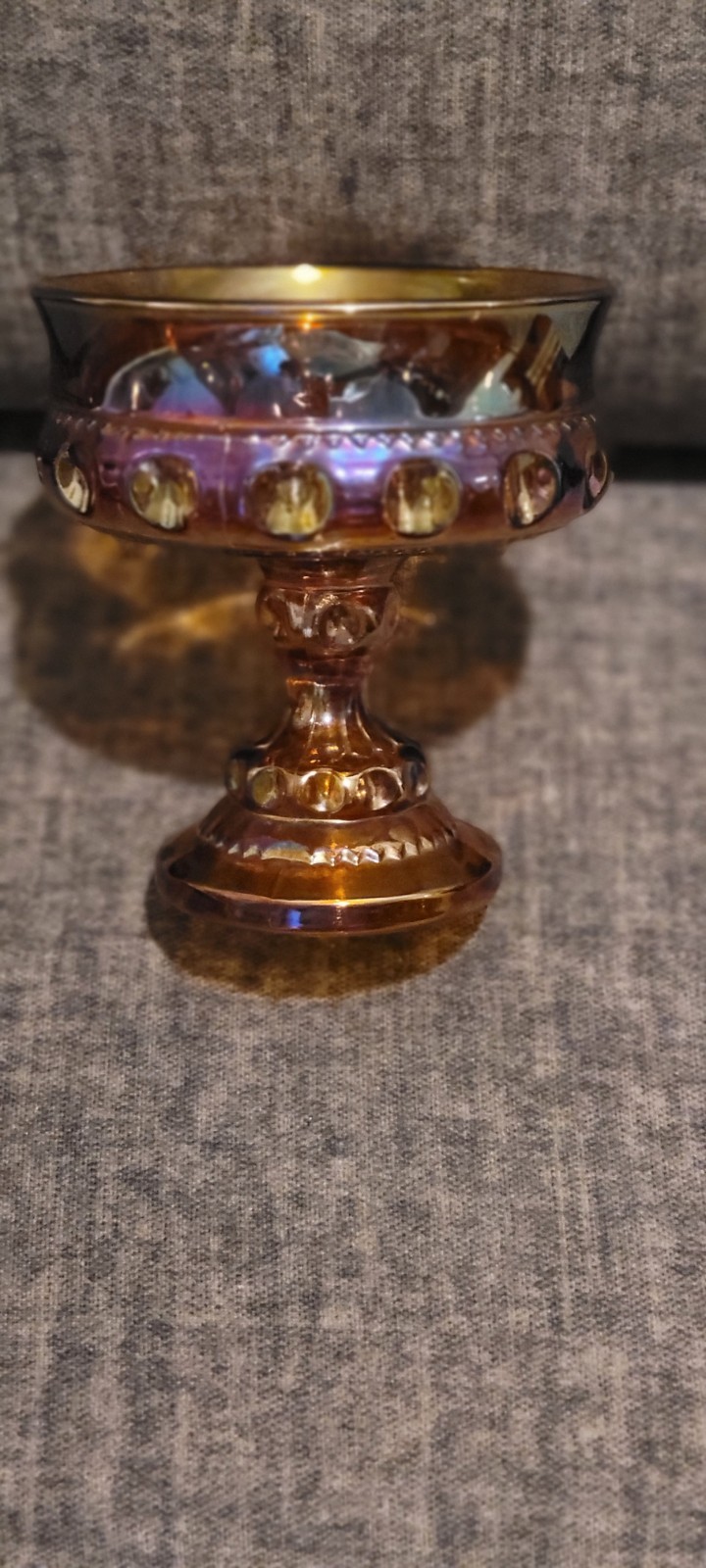 Amber Purple Iridescent Carnival Glass Compote & Pedestal Bowl