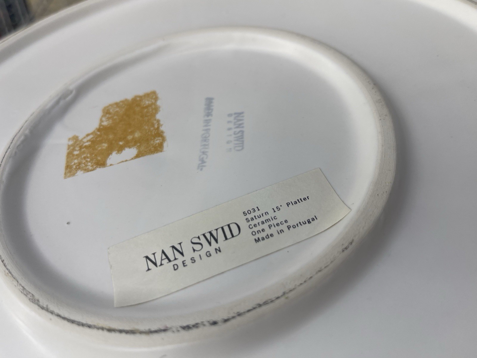 Vintage Nan Swid Design Ceramic PLATTER White Asymmetrical 15″ Heavy, Portugal