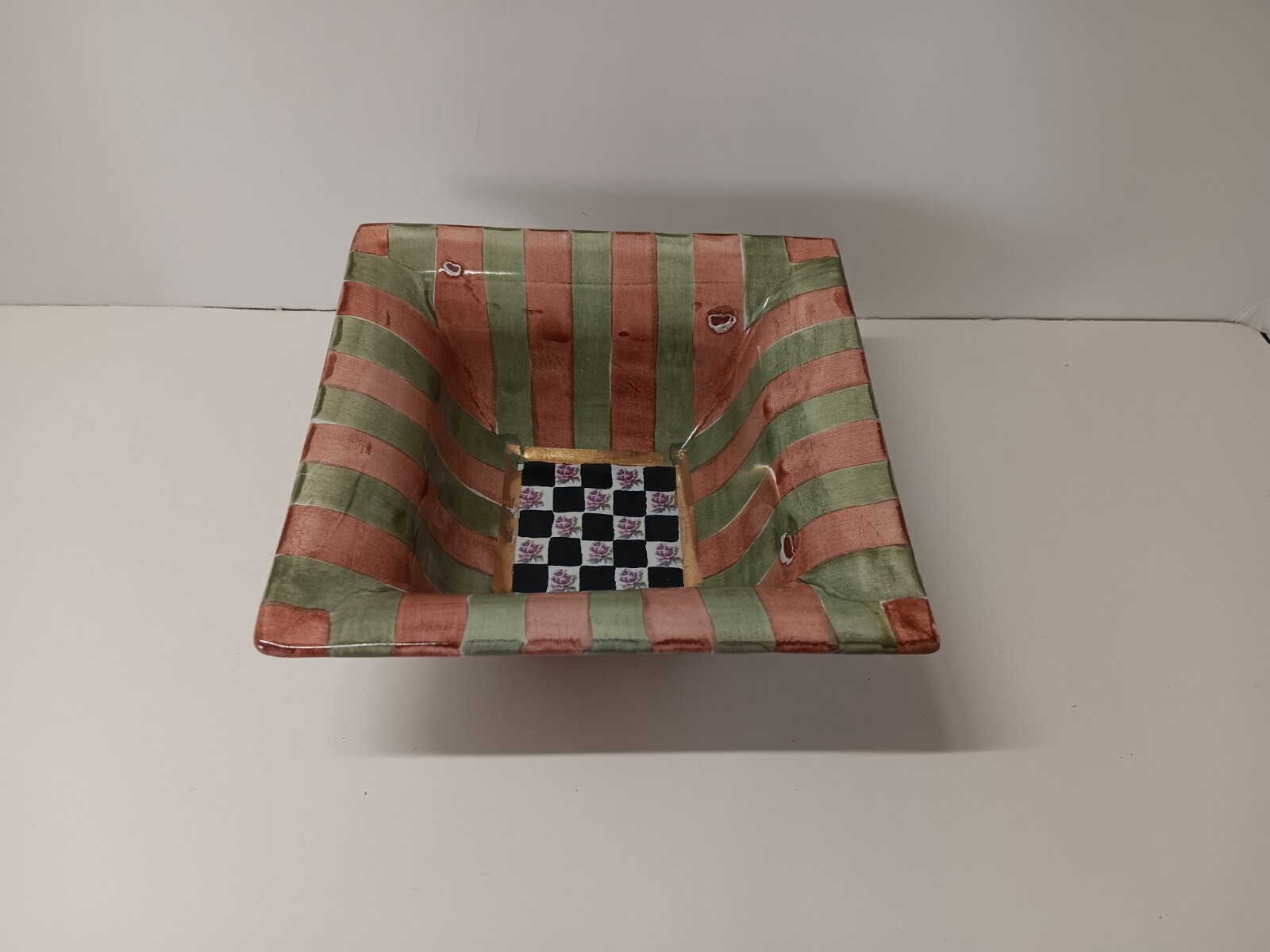 MacKenzie Childs Torquay Palm and Devon / Buttercup Bowl Dish 6″ square EUC!