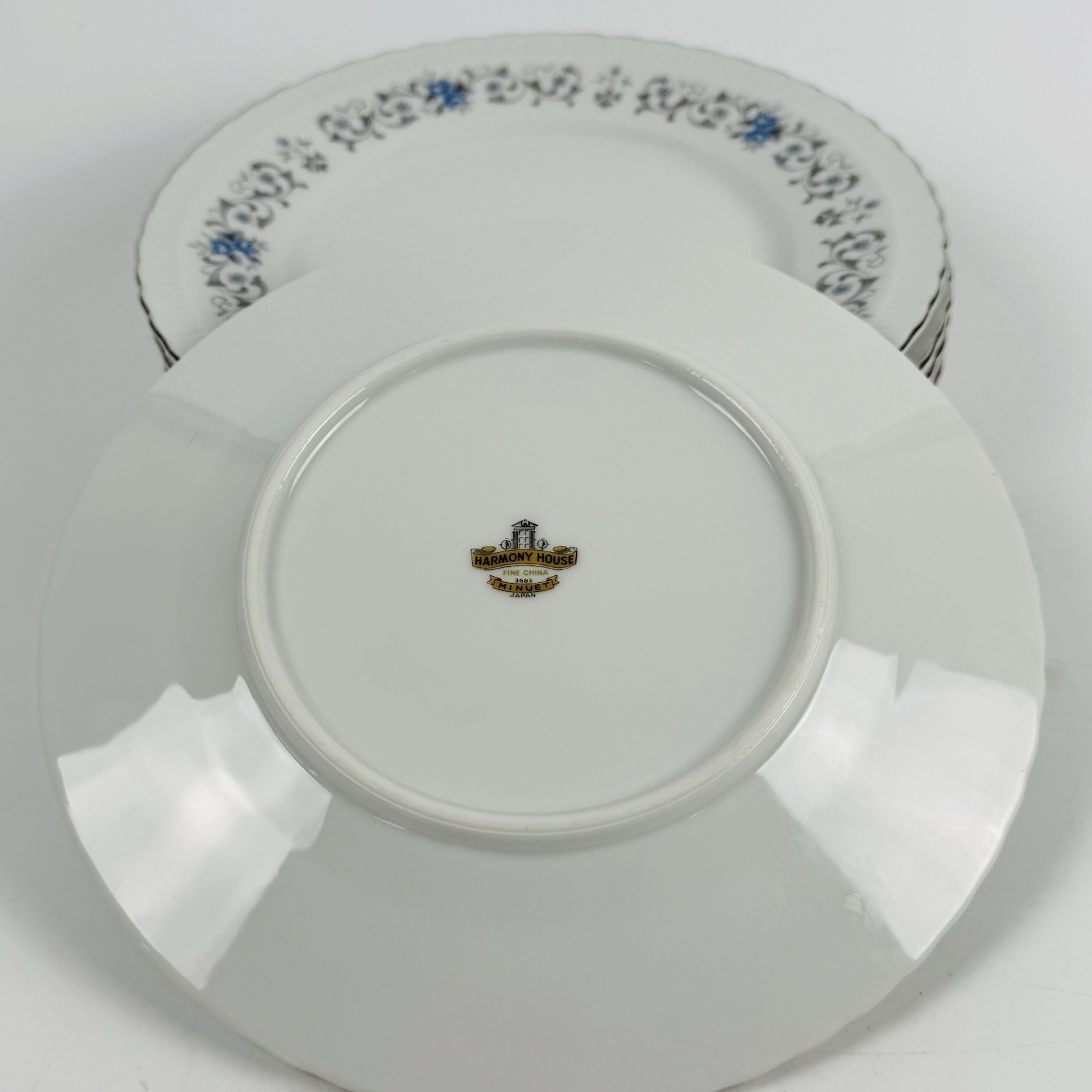 Harmony House Japan Minuet 7.5” Luncheon Plates Set Of 6 Blue Grey Flowers